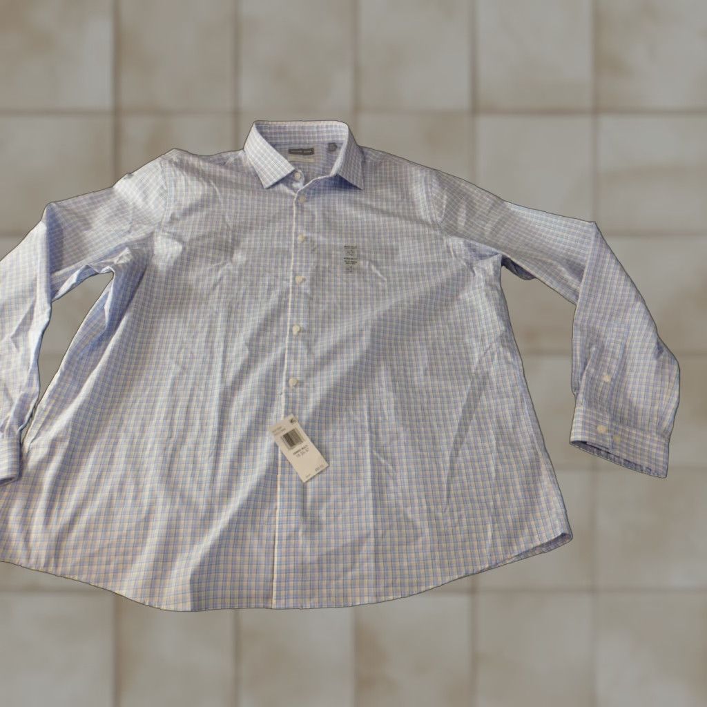 Michael Kors Mens Shirt 2XL Blue Airsoft Stretch Button Up Classic Knit Plaid Long Sleeve Cotton Polyester Button-Down Collar Regular Mens
