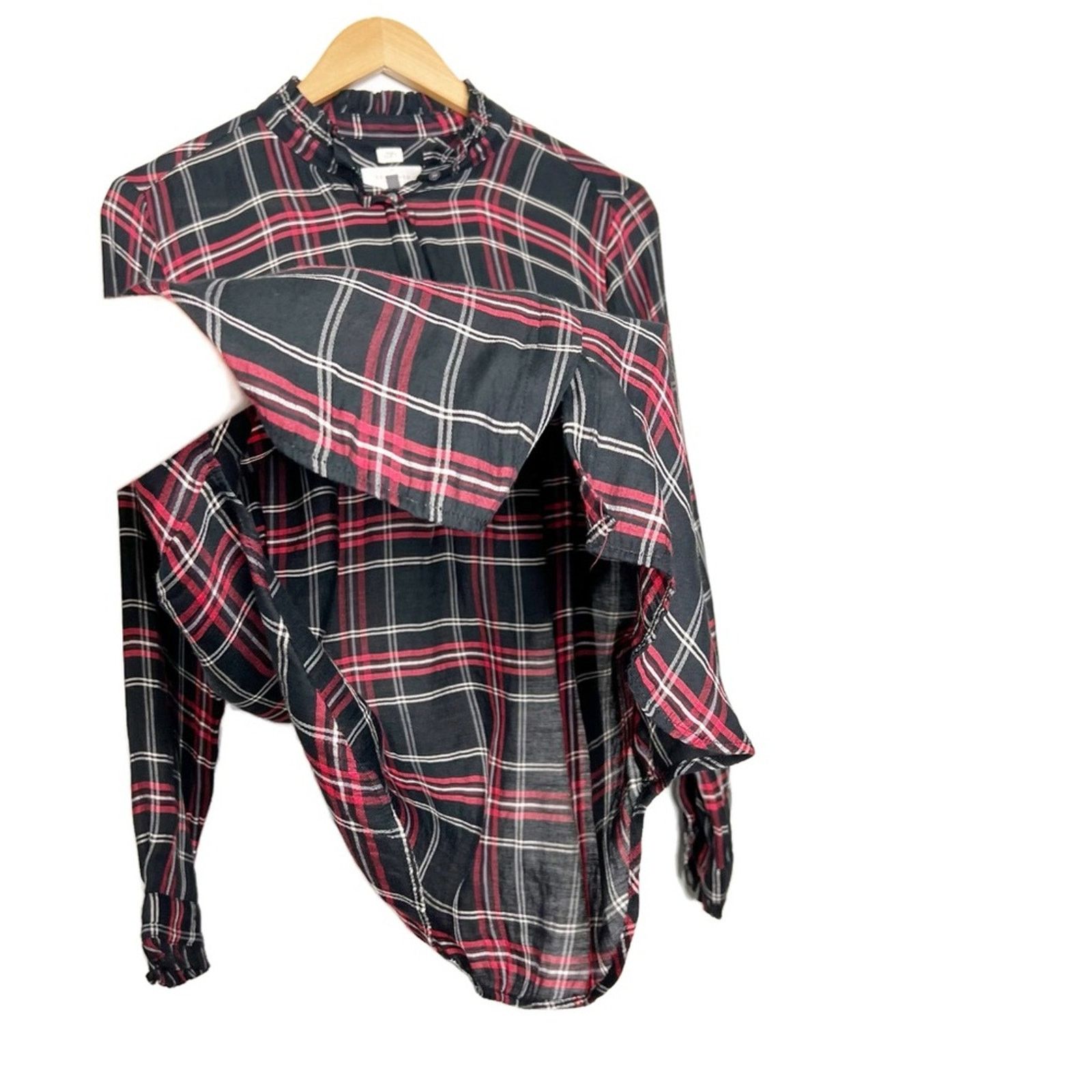 Loft Loft Women’s Petite Plaid Button Down Flannel Ruffle Shirt Size L / US 10 / IT 46 - 7 Thumbnail