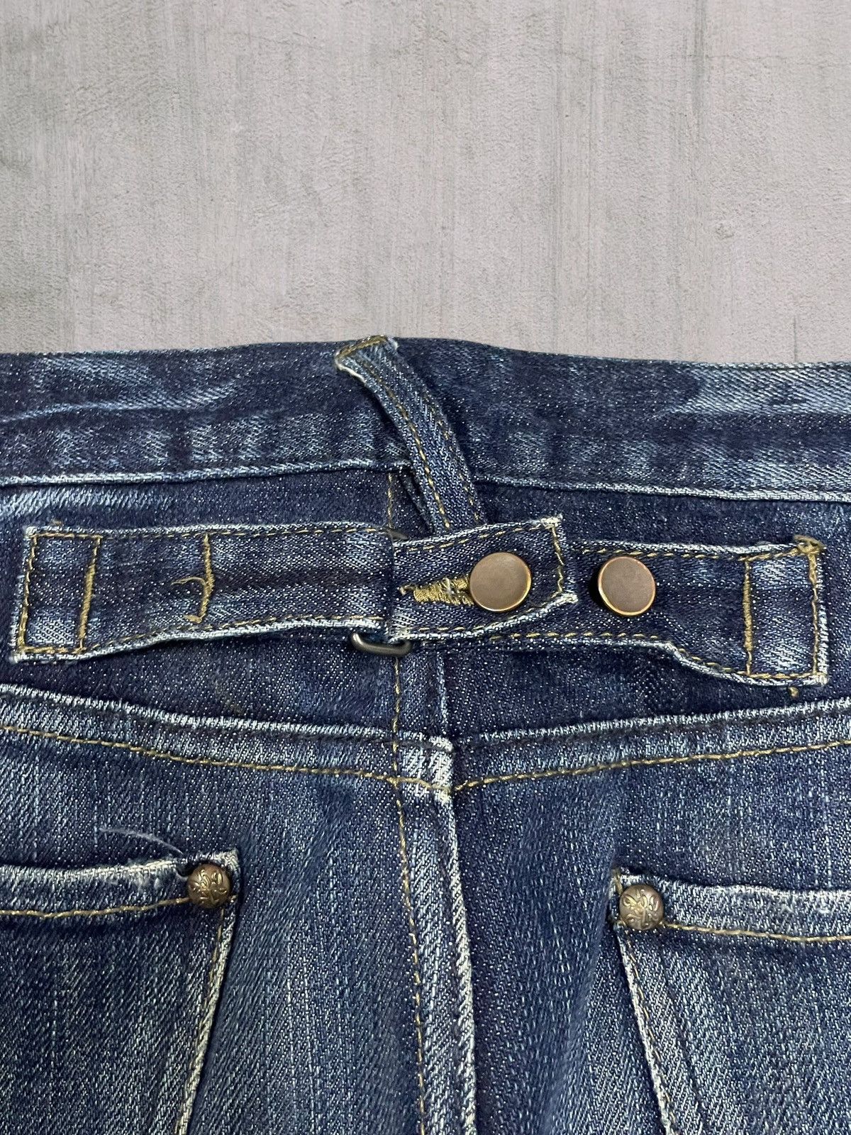 Vintage Japanese Goth Skull Blue Wash Back Buckle Slim Jeans