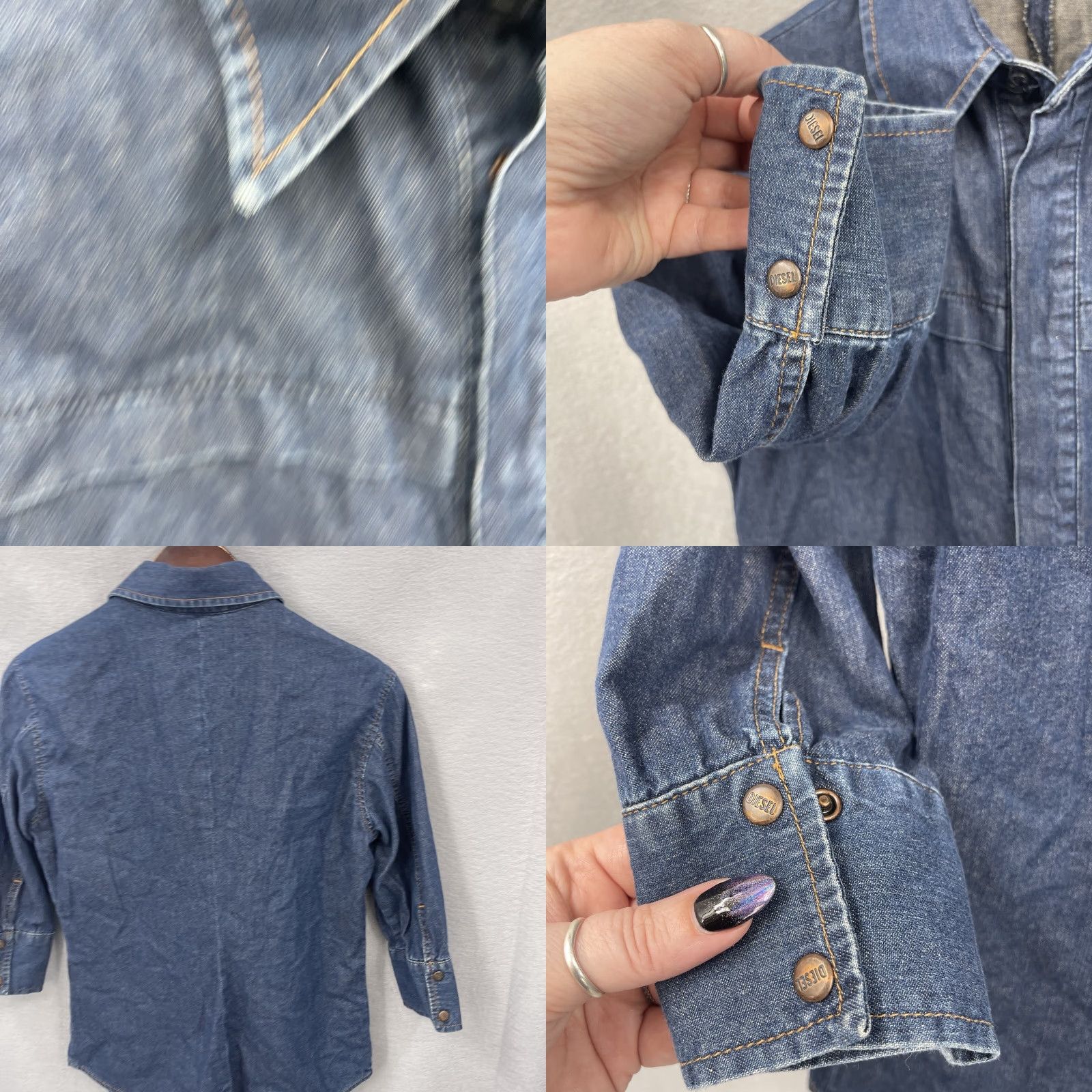 Diesel Diesel Shirt Womens Small 3/4 Sleeve Snap Denim Slim Fit y2k Quiet READ Size S / US 4 / IT 40 - 8 Thumbnail
