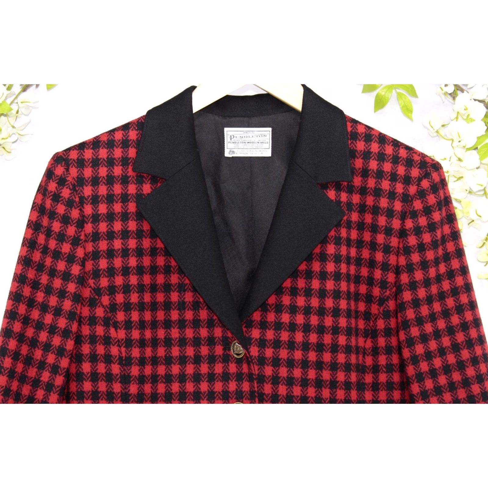 Pendleton VTG Pendleton Blazer Jacket Plaid Wool Red/Black USA Sz 8 Women Vintage Check Velvet Trim Size M / US 6-8 / IT 42-44 - 3 Thumbnail