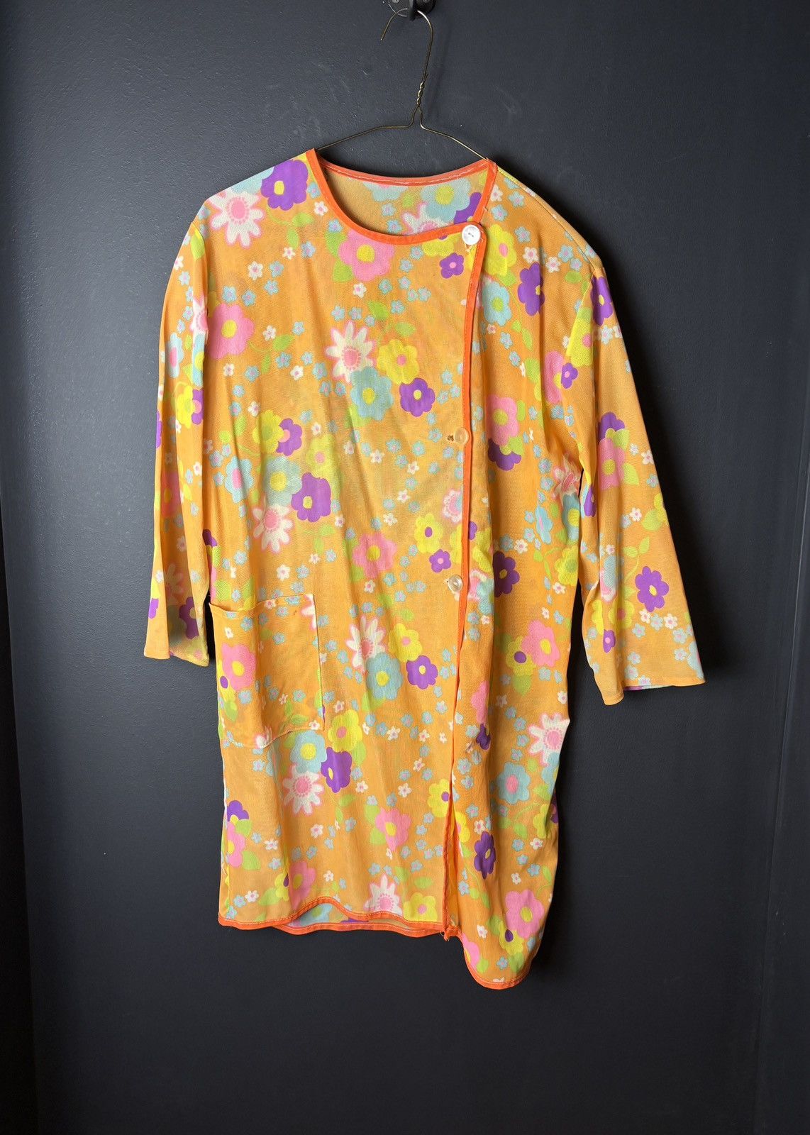 Vintage 1970s Mesh Dress Mod Vintage Sheer Slip Floral Sun Beach Size ONE SIZE - 2 Thumbnail