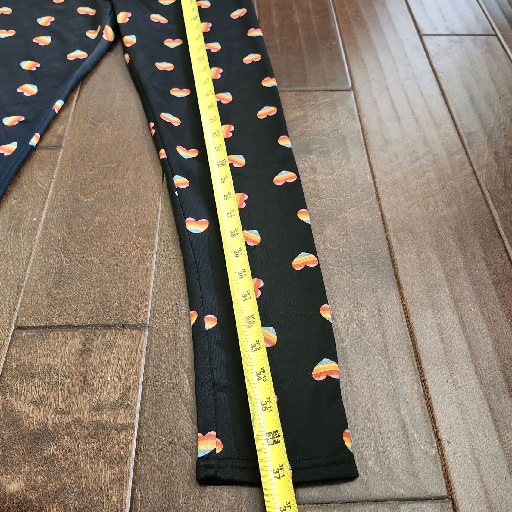 Rainbow Serra Women's Leggings - Black Rainbow Heart - M - Ankle - Polyester Spandex - Regular - Machine Washable - Casual Travel - Heart Pattern - Women Size 32" / US 10 / IT 46 - 6 Thumbnail