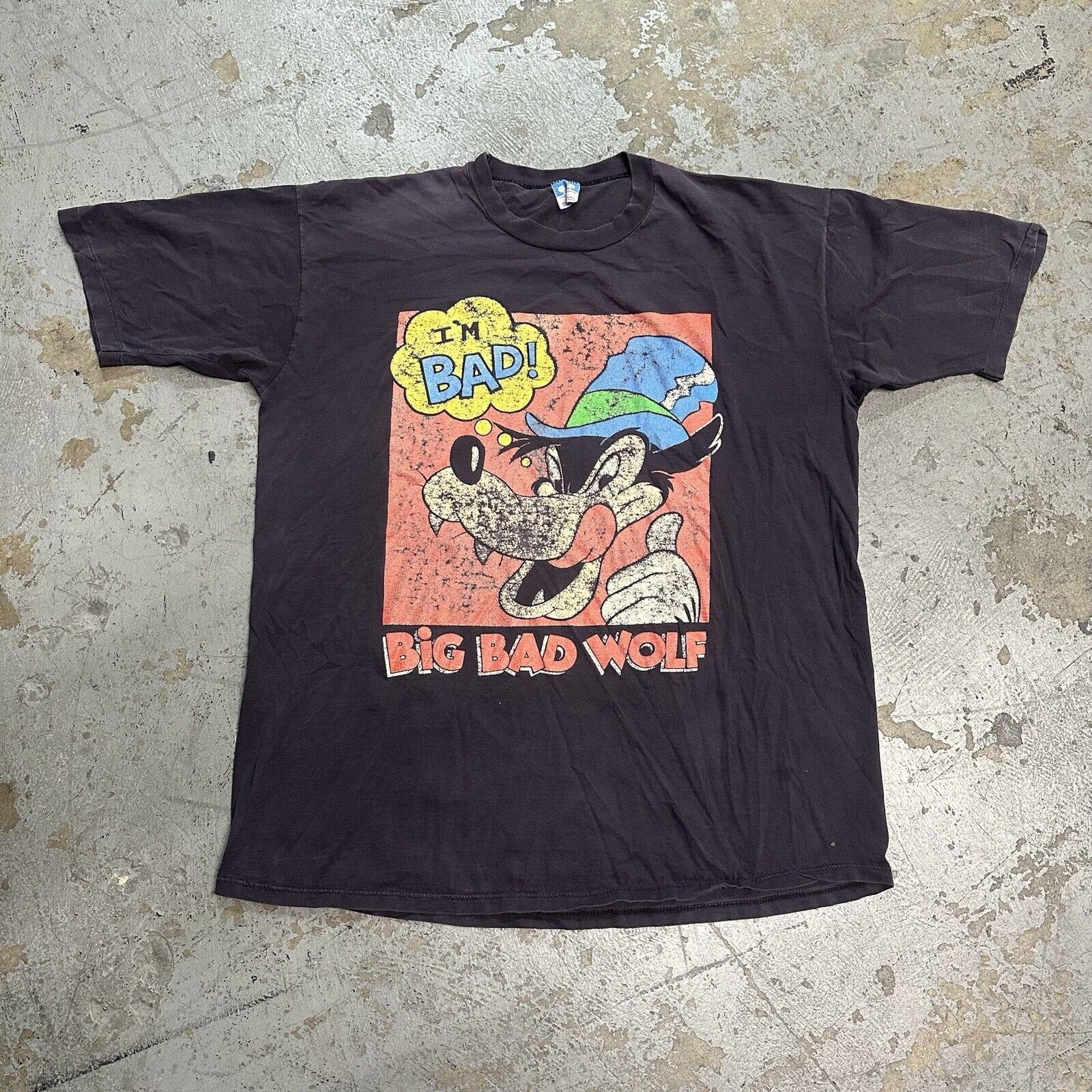 Disney × Vintage Vintage 90s Disney Big Bad Wolf Black T-Shirt Made In USA Size US XL / EU 56 / 4 - 2 Thumbnail