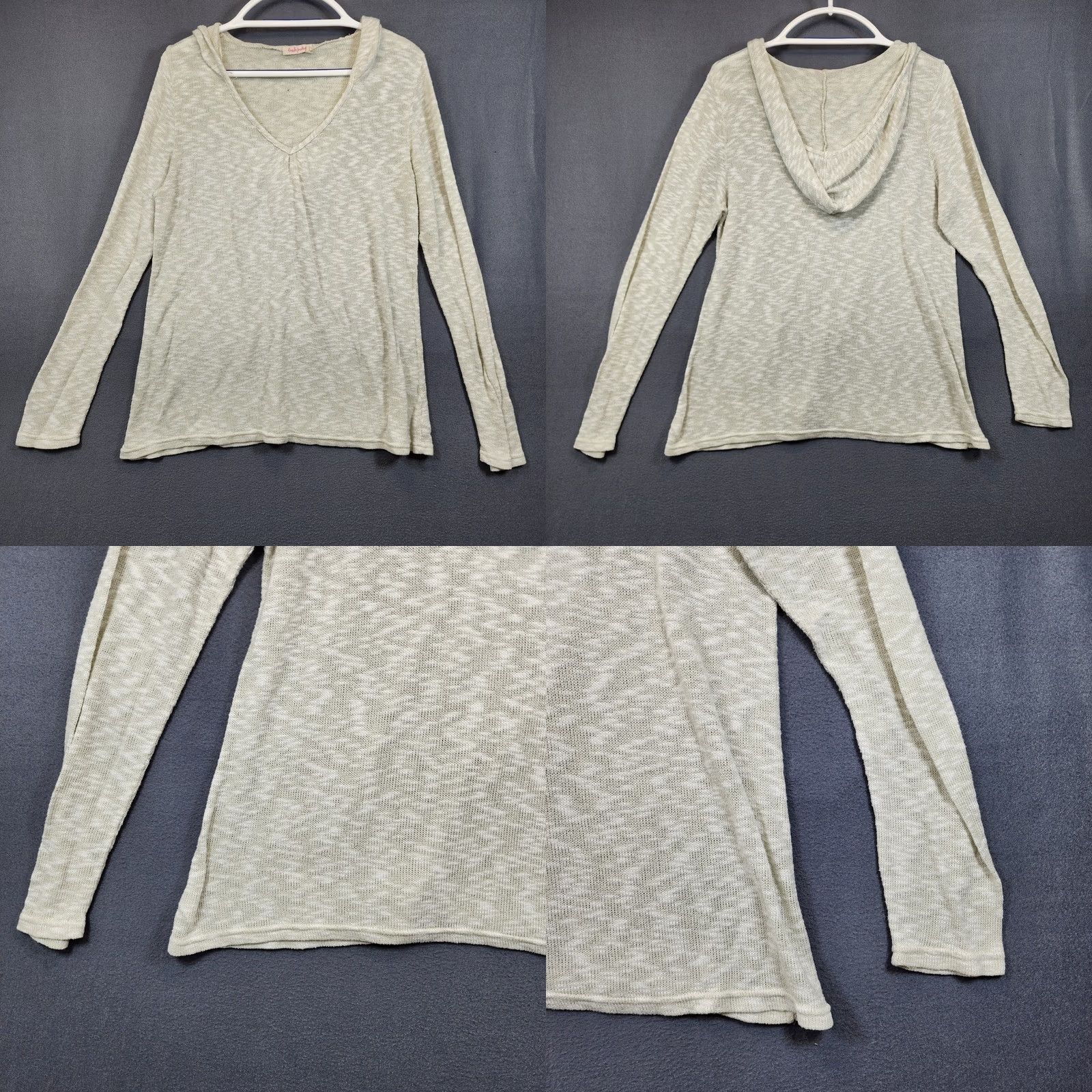 Vintage Fresh Produce Womens Large Grey Cream Pullover Hoodie Stretch Casual USA Size L / US 10 / IT 46 - 9 Thumbnail