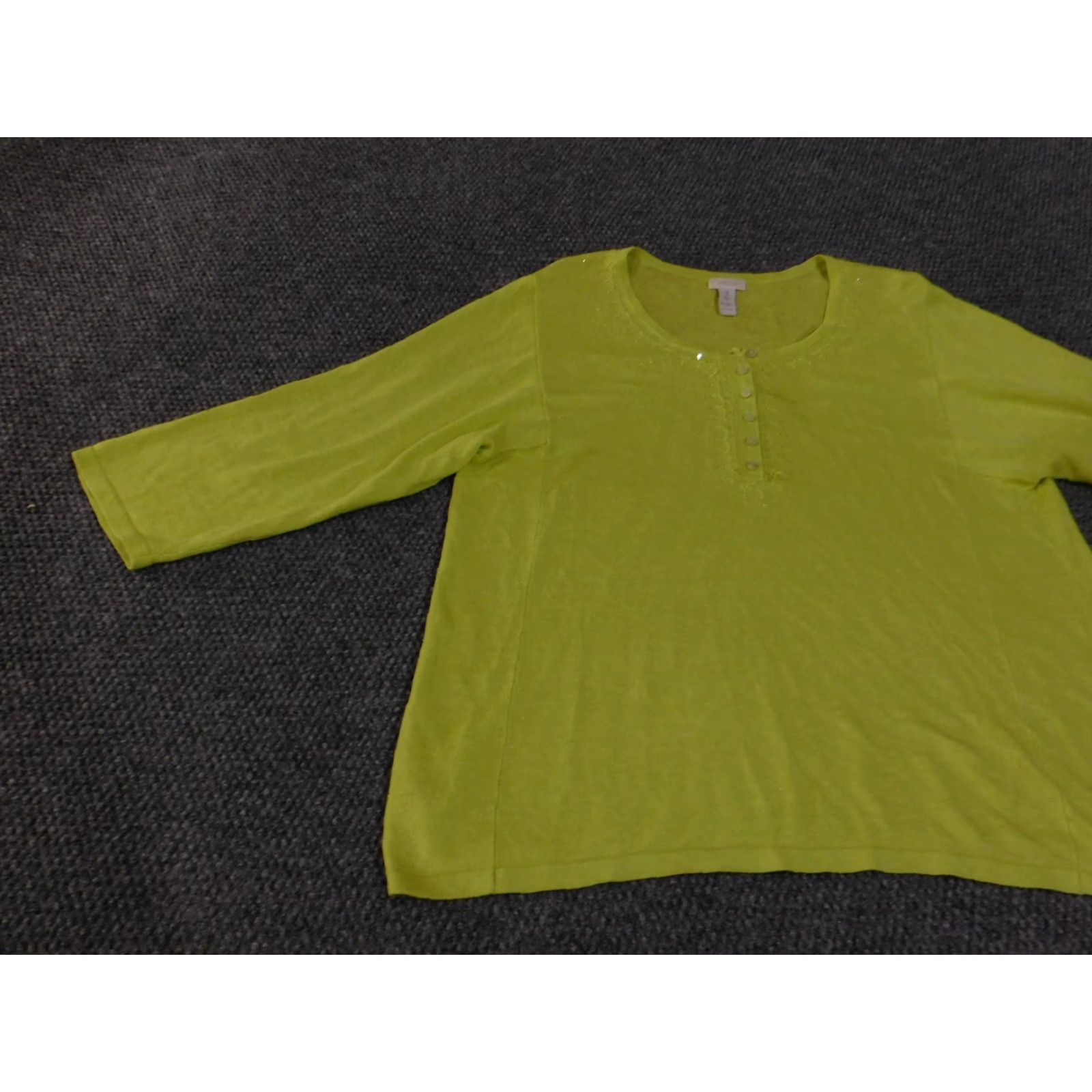 Vintage Chico's Sweater Womens 3 Green Linen Viscose Sequin Button Lightweight Top 3/4 Sleeve Scoop Neck Knitting Knit Size XS / US 0-2 / IT 36-38 - 5 Thumbnail