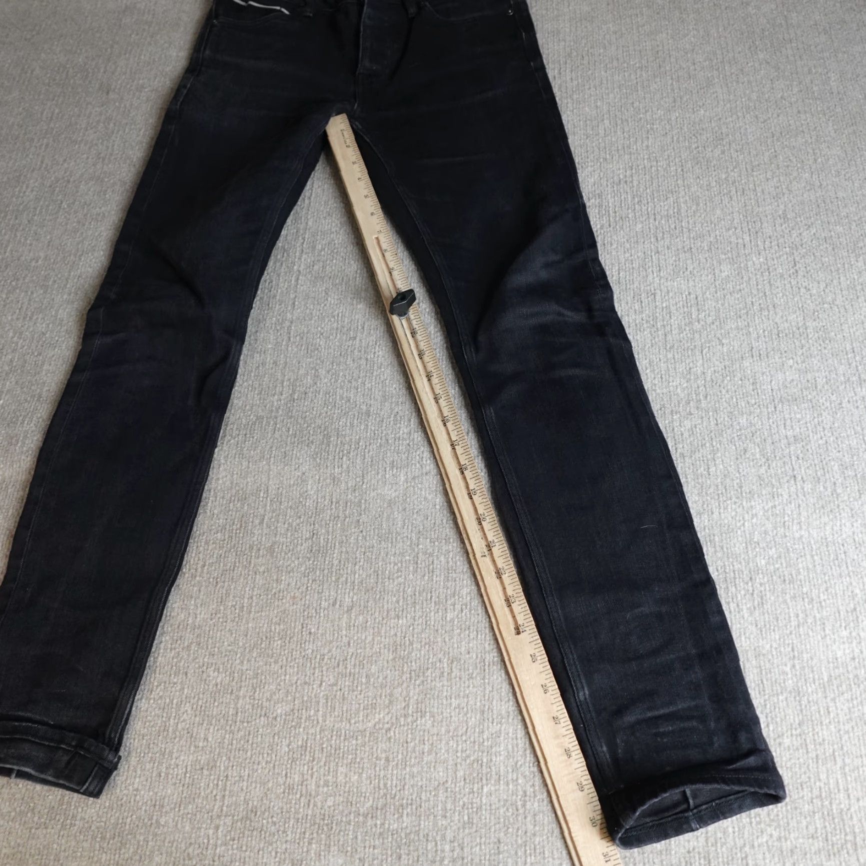 Vintage NEUW Jeans 29 x 31 Black Iggy Skinny Selvedge Denim Red Line Mens Regular 5-Pocket Button Fly Clothing Size US 29 - 2 Thumbnail