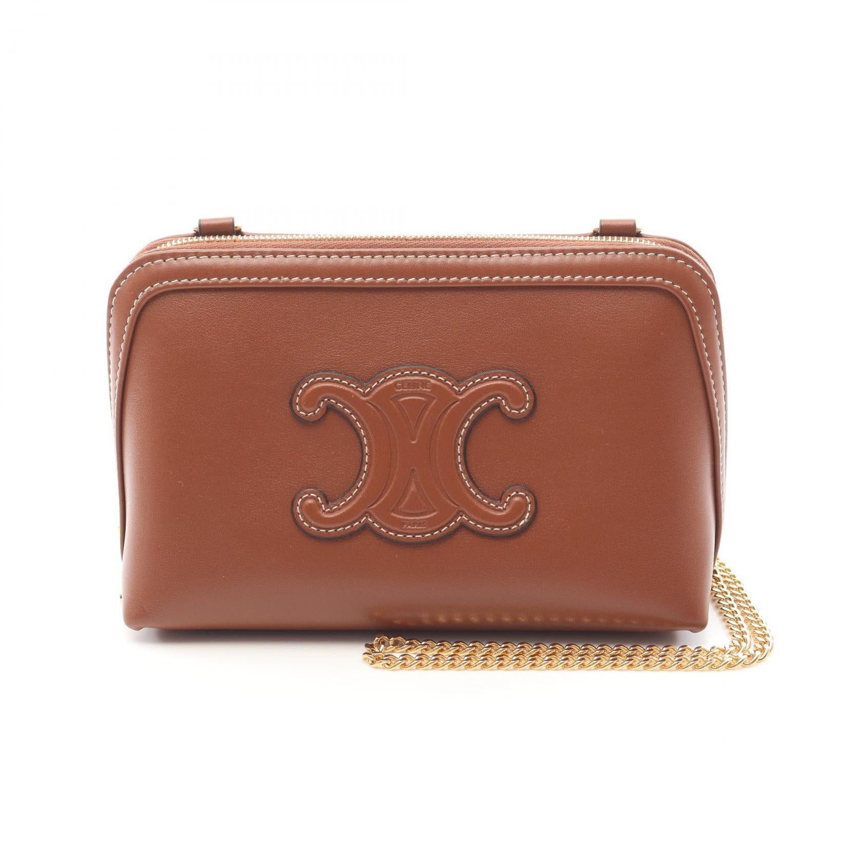 Celine Clutch Cuill Triomphe Shoulder Bag Leather Brown