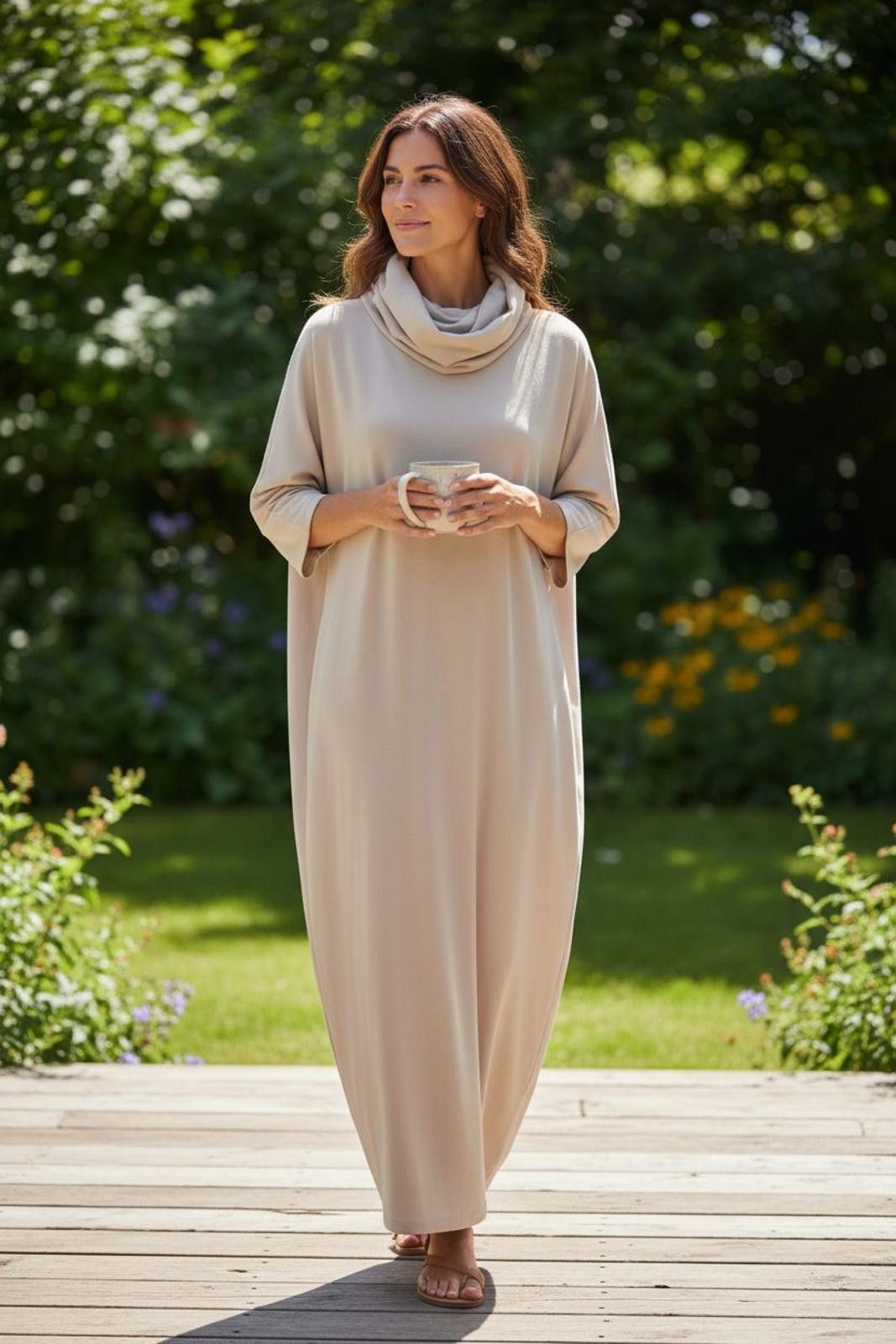 Other Livaldi Beige Long Sleeve Maxi Dress with Cowl Neck Size M / US 6-8 / IT 42-44 - 1 Thumbnail