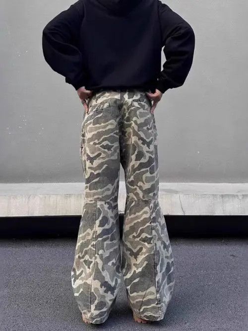 VIBE High street baggy micro flare vintage washed camo work pants Size US 34 / EU 50 - 5 Thumbnail