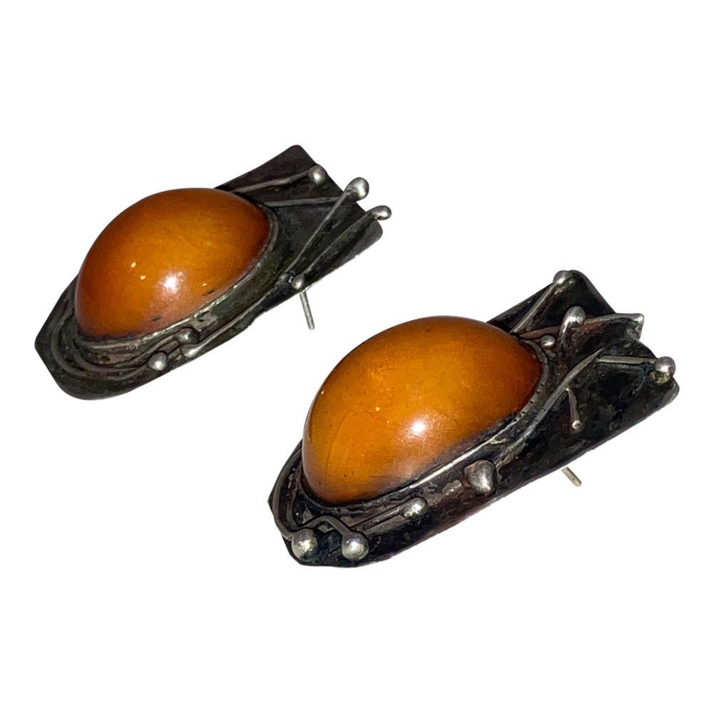 Designer Sterling Silver Abstract Butterscotch Amber Earrings Size ONE SIZE - 2 Thumbnail