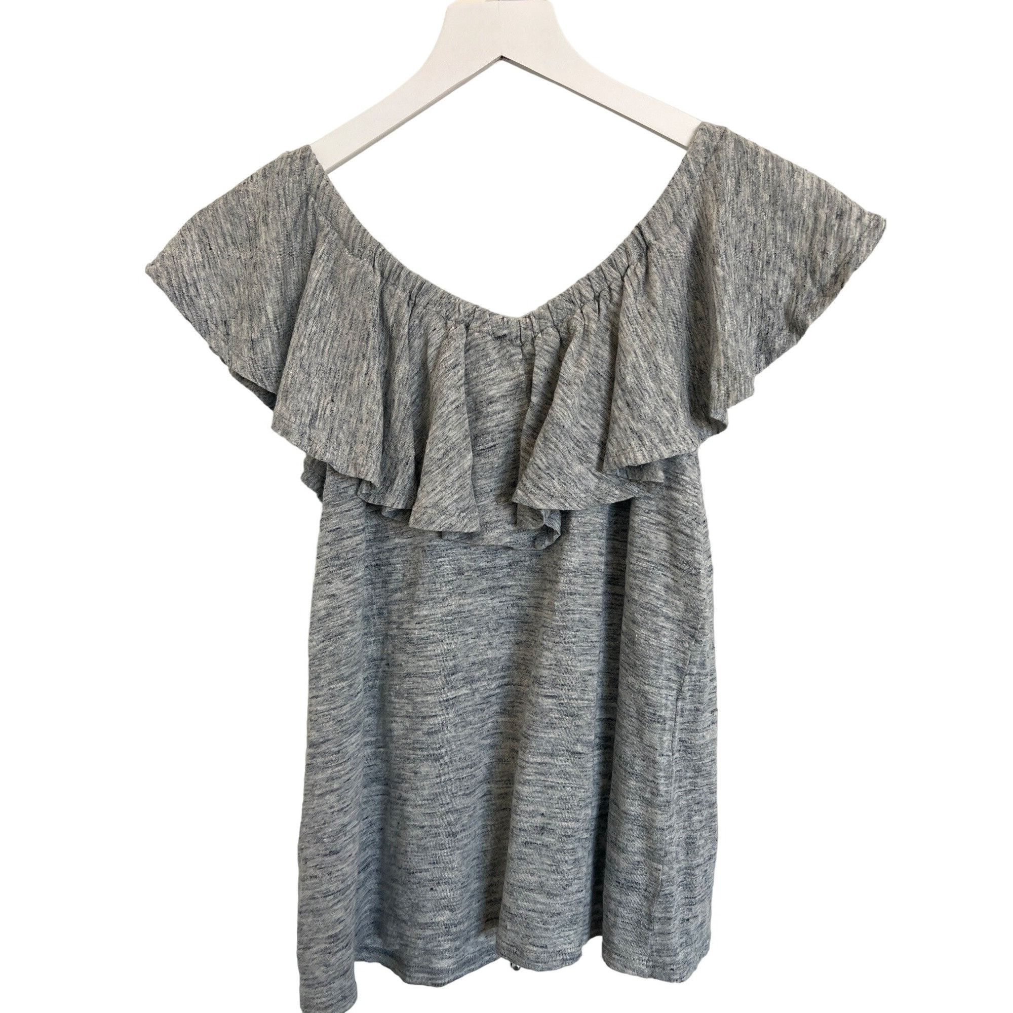 Rebecca Taylor Rebecca Taylor Heather Grey Linen Ruffled Draped Off-Shoulde Size XS / US 0-2 / IT 36-38 - 4 Thumbnail
