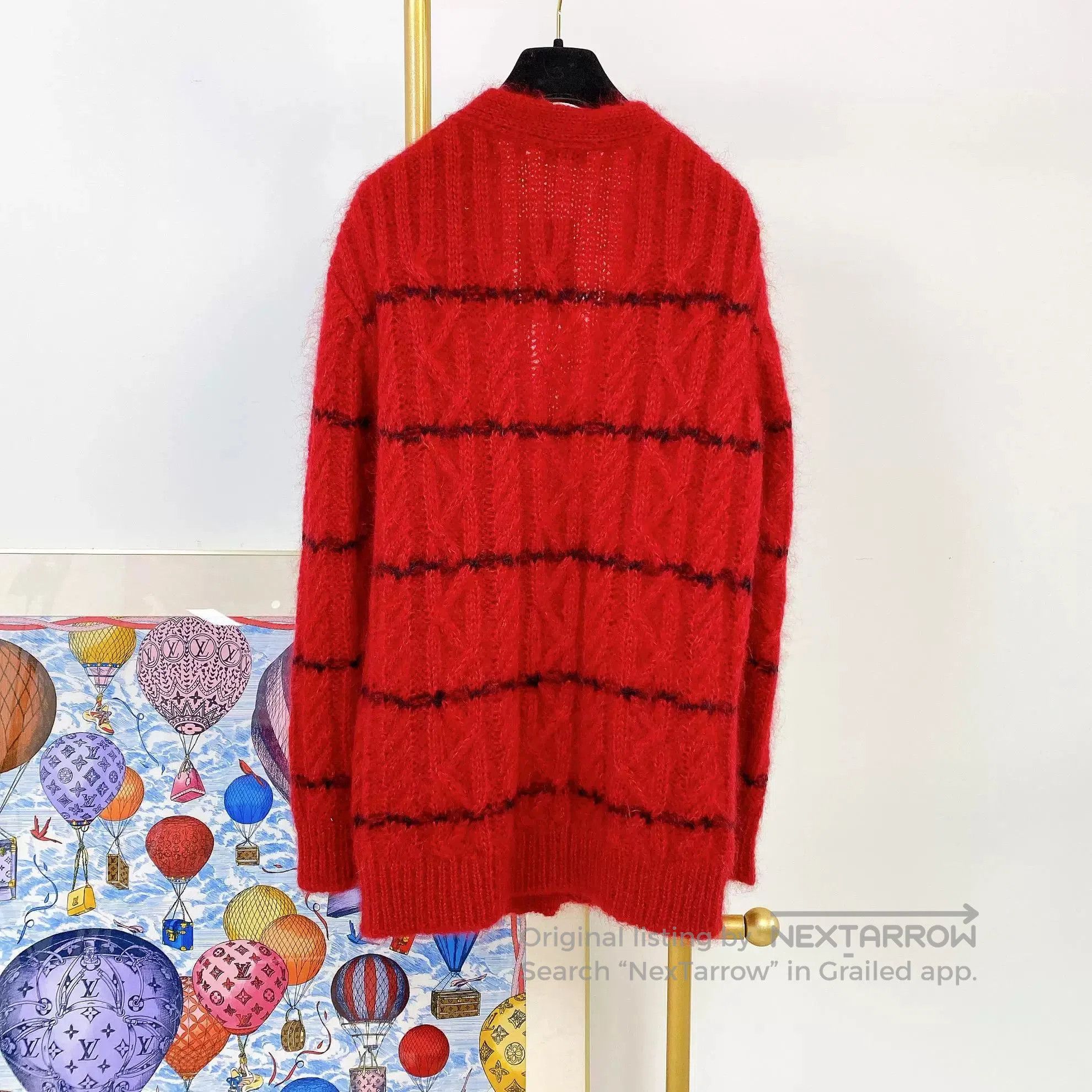 Saint Laurent Paris Saint Laurent Red Cable-Knit Cardigan. Size XS / US 0-2 / IT 36-38 - 2 Thumbnail