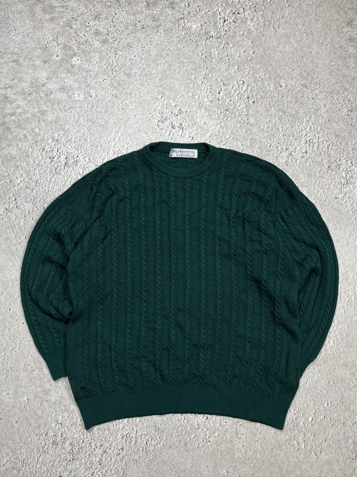 Burberry Burberrys Pure New Wool Cable Knit Sweater Green Size US L / EU 52-54 / 3 - 1 Thumbnail