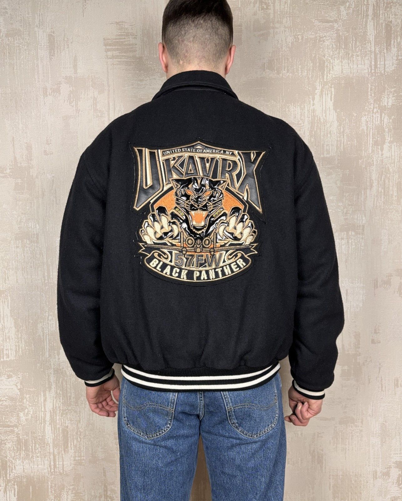 Vintage Vintage Black Panther College Bomber Jacket Wool Blend Size US XL / EU 56 / 4 - 1 Thumbnail