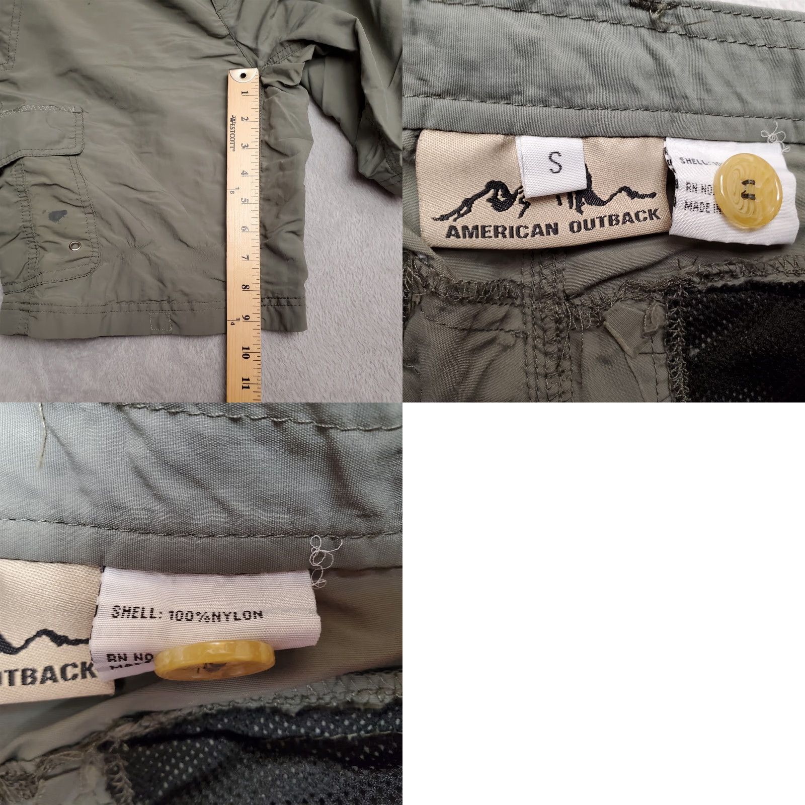 Vintage American Outback Shorts Mens S Green Cargo 100% Nylon Performance Blend Chino Pockets Zip Front Flat Front Casual Outdoor Mens Size US 29 - 8 Thumbnail