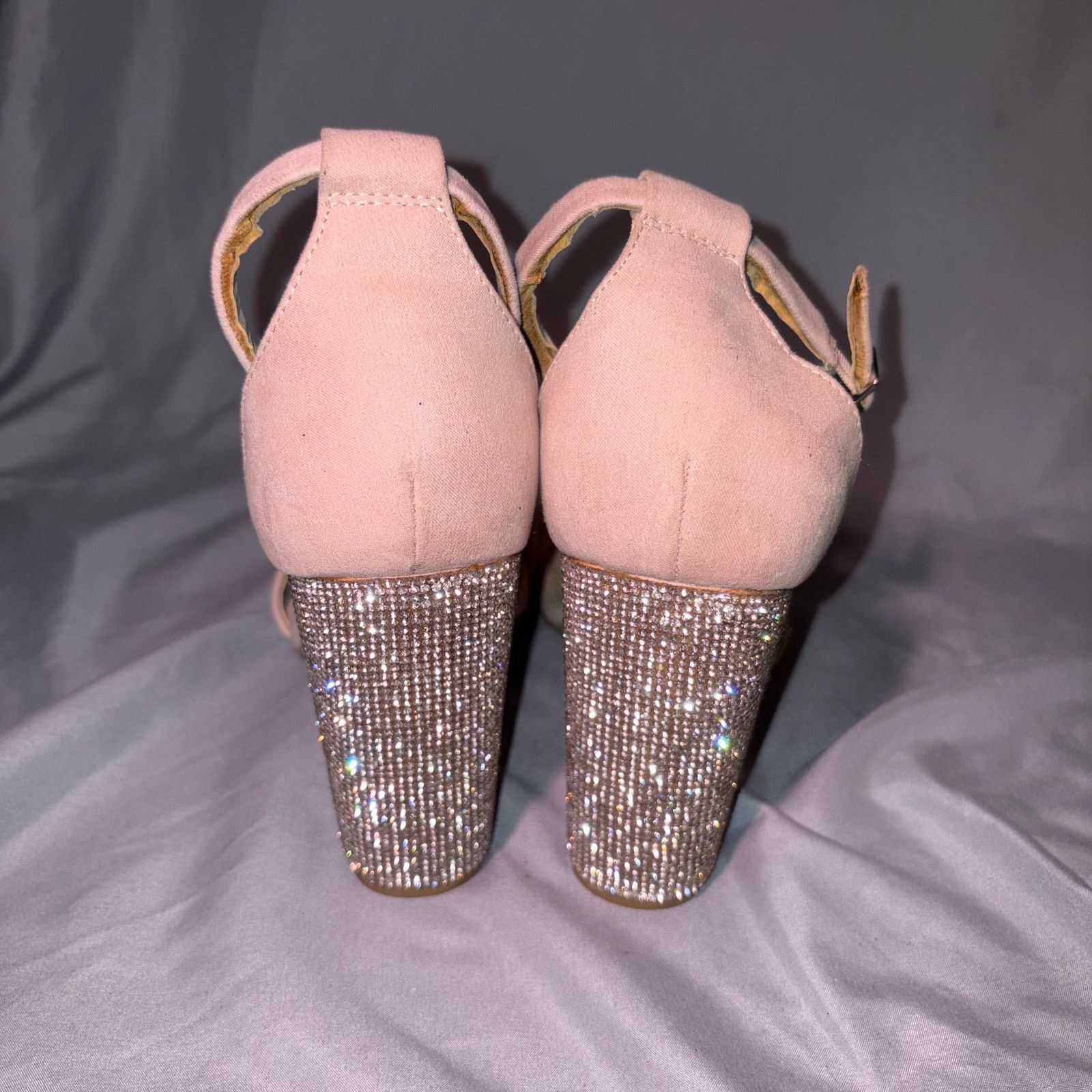 Other Wild Diva Pink Faux Suede Block Heel Sandals w/ Rhinestones Size US 8 / IT 38 - 5 Thumbnail