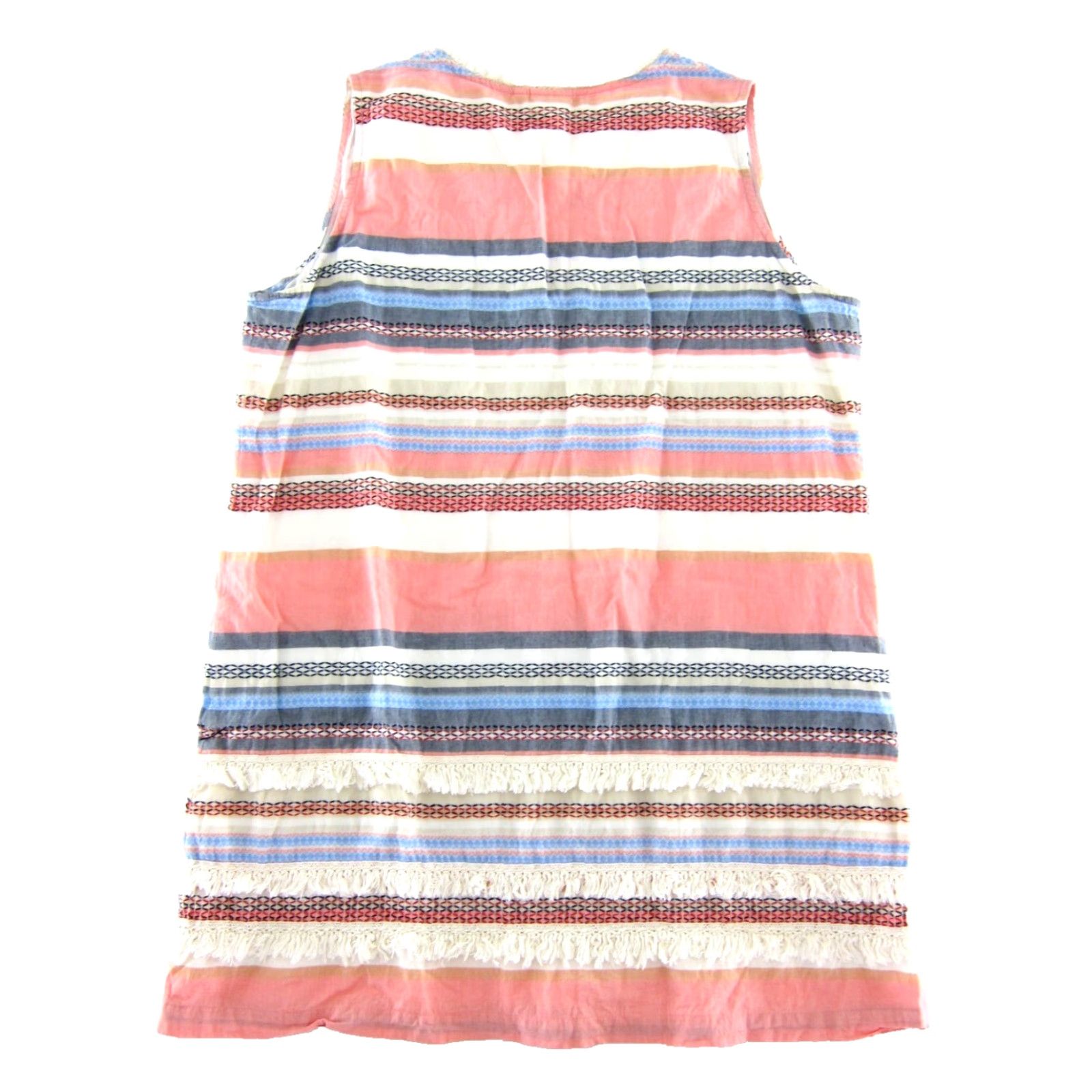 Pinko Spartina 449 Pink Blue Grey Stripe Fringe Cotton Sleeveless Tunic Shift Dress L Women's Maxi Shift Dress Knee Length Pullover Lined Size L / US 10 / IT 46 - 2 Thumbnail
