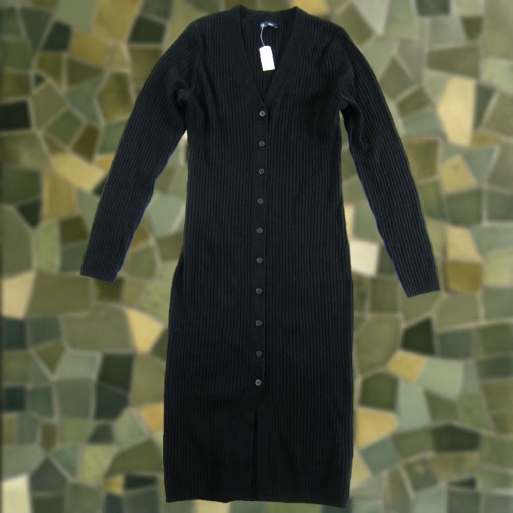 Gap GAP Black Knit Stretch Long Sleeve V-Neck Button Maxi Sweater Dress L  Tall | Grailed