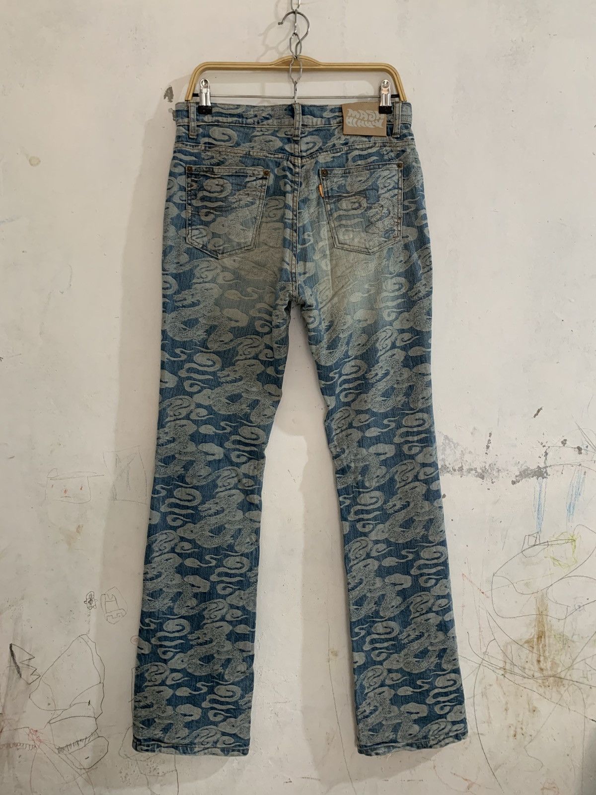 Japanese Brand Mash mania denim jacquard dragon flared pants Size US 32 / EU 48 - 2 Thumbnail