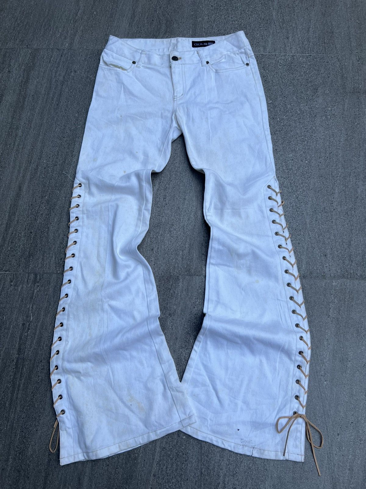 image of If Six Was Nine x Le Grande Bleu L G B Cecilmcbee Lace Up Flared Denim Jeans in White, Women's (Siz