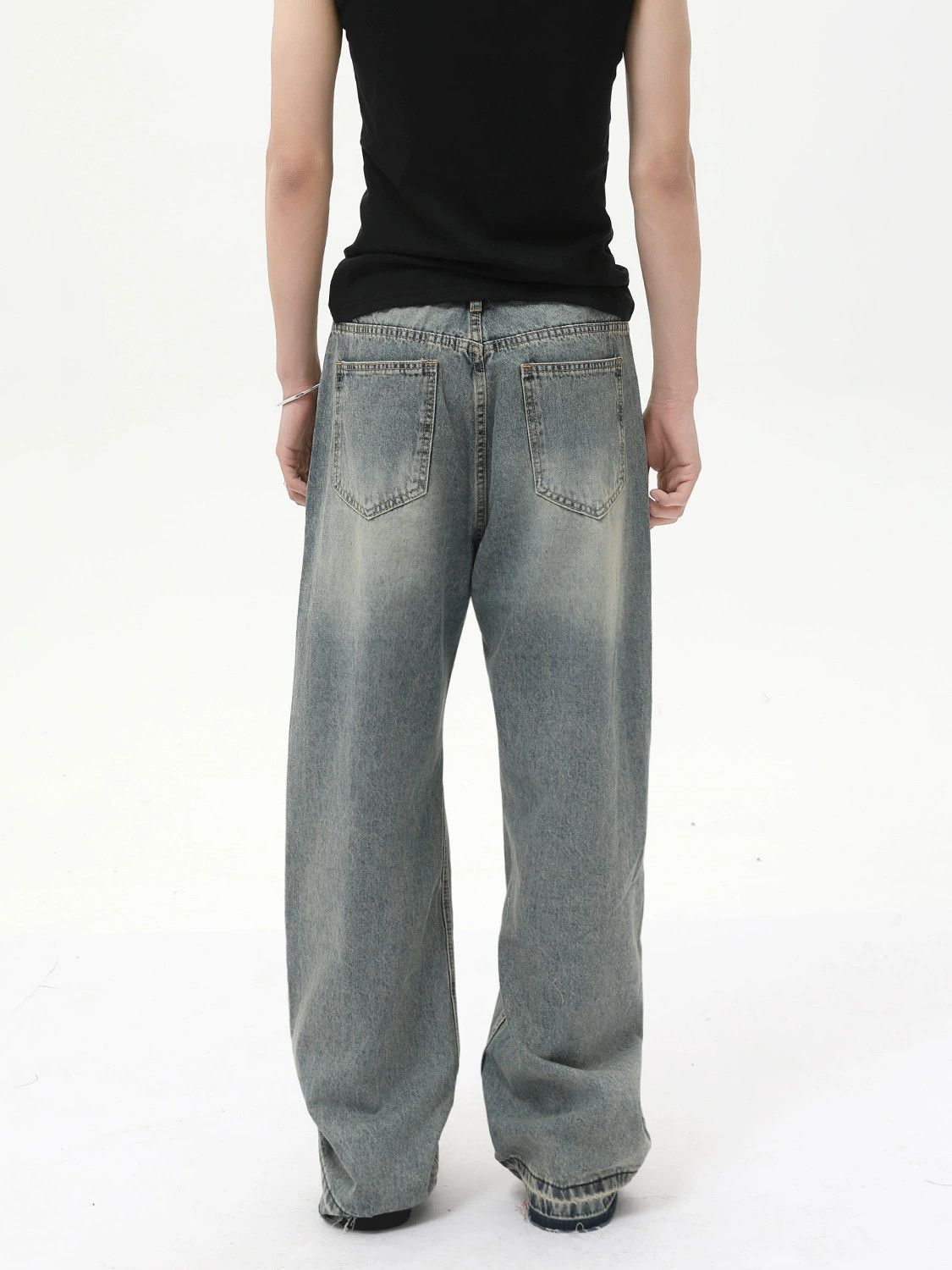 Vintage Retro distressed raw edge all-match casual loose jeans Size US 32 / EU 48 - 4 Thumbnail