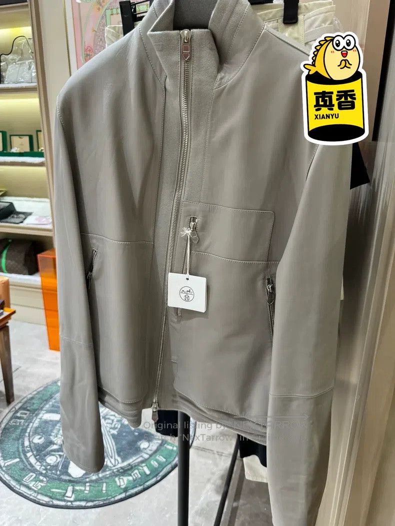 Hermes Hermes Zipped Lambskin Rib - Trim Jacket Leather Jacket Co Size US M / EU 48-50 / 2 - 1 Thumbnail