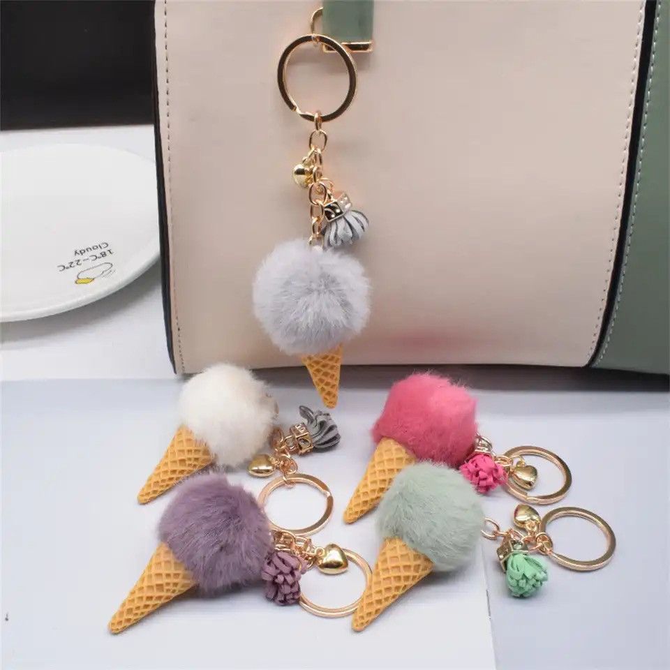 Other Soft Faux Fur Keychain Ice Cream Plush Key Ring Car Key Size ONE SIZE - 8 Thumbnail
