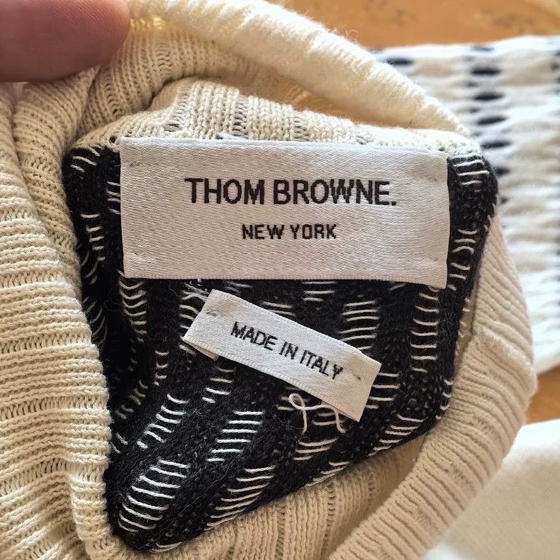 Thom Browne Thom Browne Blue and white mesh high collar sweater Size US S / EU 44-46 / 1 - 7 Thumbnail