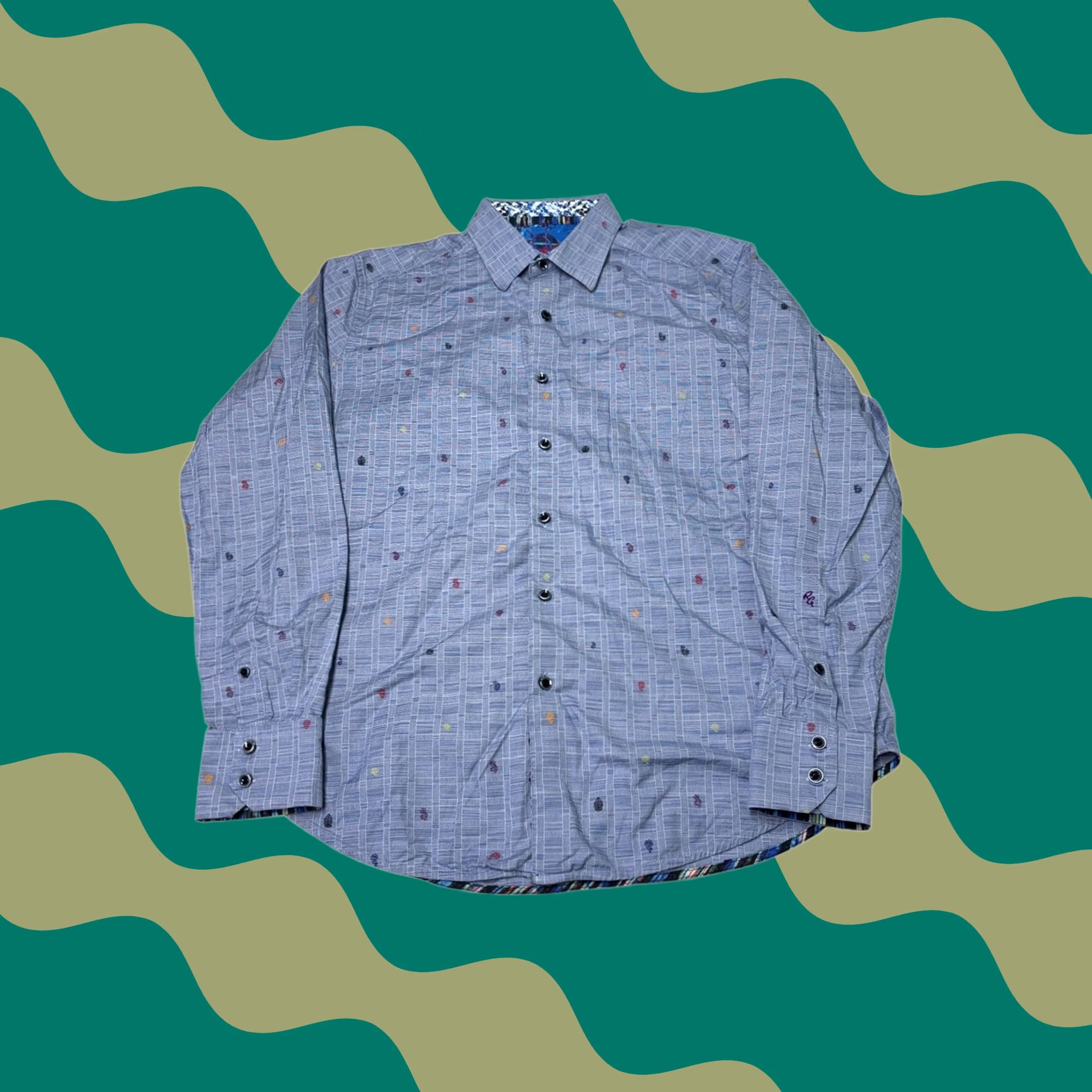 Robert Graham Robert Graham Shirt Geometric Button-Up Long Sleeve Classic Fit Mens Blue Print Size M Size US M / EU 48-50 / 2 - 1 Thumbnail