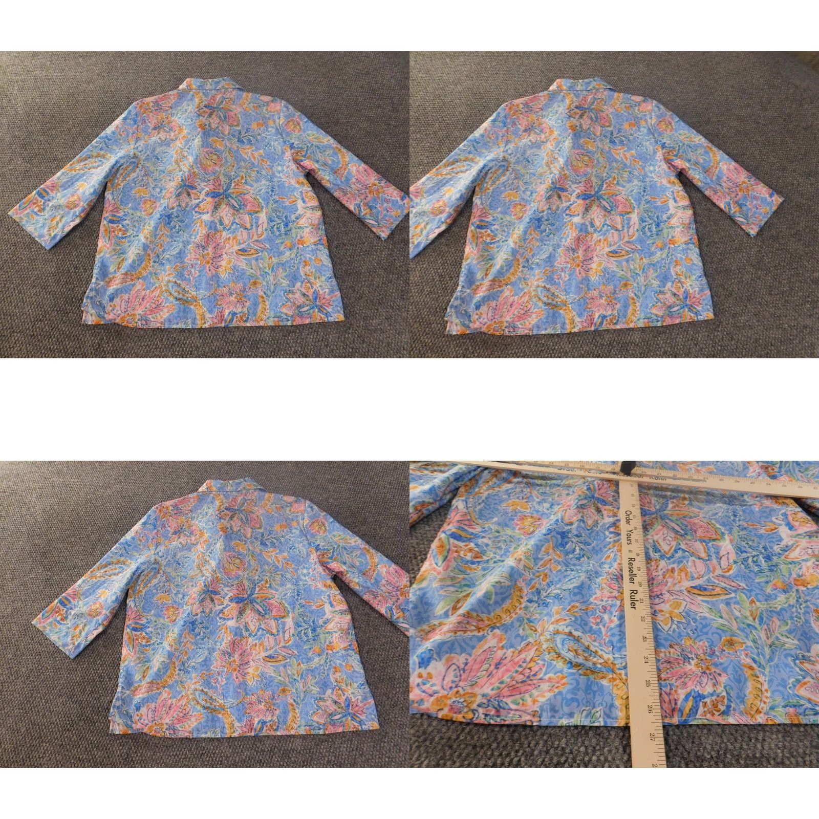 Vintage Alfred Dunner Button-Up Shirt Womens Medium Blue Floral Collared Short Sleeve Casual Regular Cotton Polyester Rayon Sheer Size M / US 6-8 / IT 42-44 - 8 Thumbnail