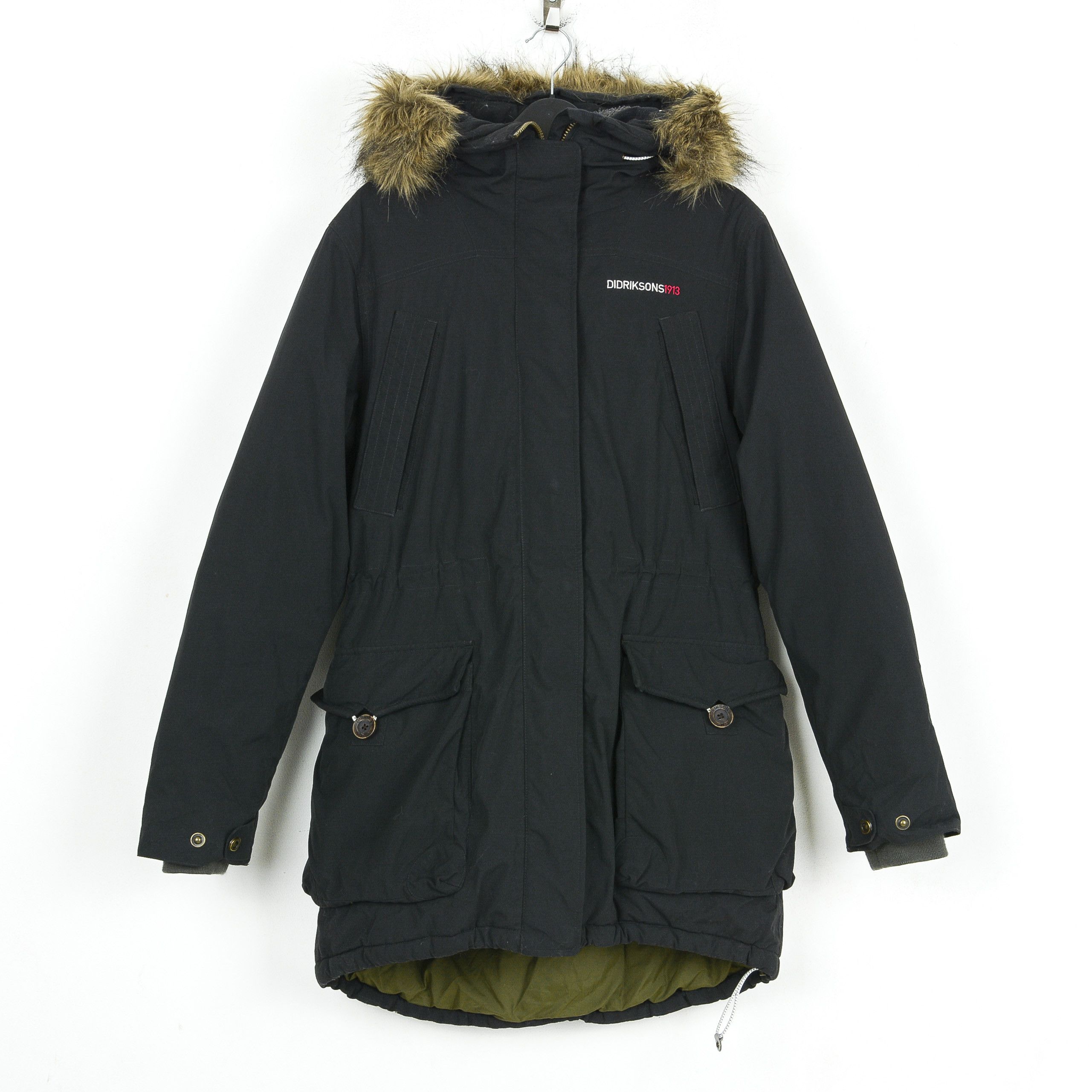 image of Didriksons Edith Coat Padded Parka Waterproof Jacket Hooded in Black, Women's (Size Medium)
