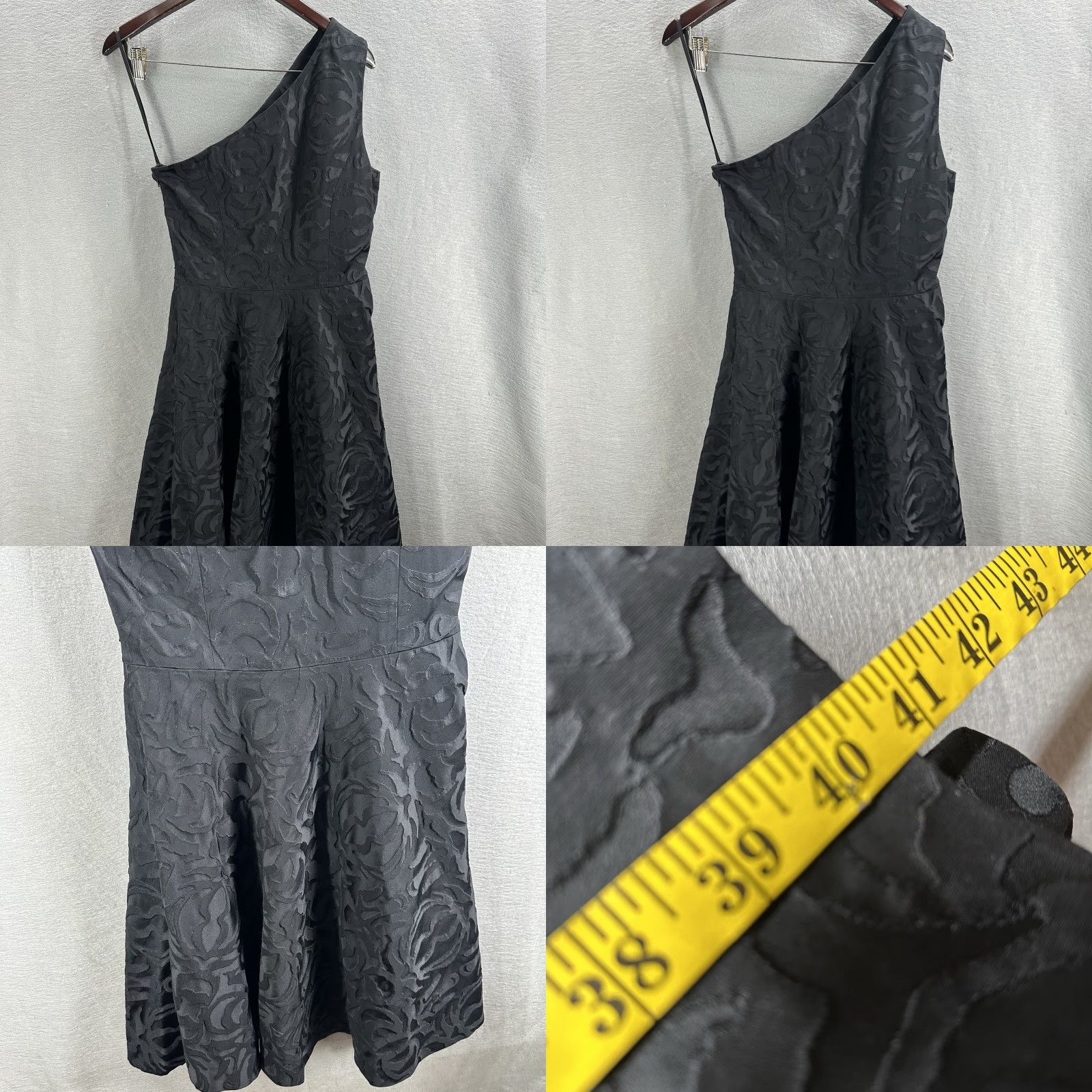 St. John St. John Dress Women 8 Black One Shoulder Embossed Jacquard Silk Blend Midi Formal Wedding Party Womens Size M / US 6-8 / IT 42-44 - 9 Thumbnail
