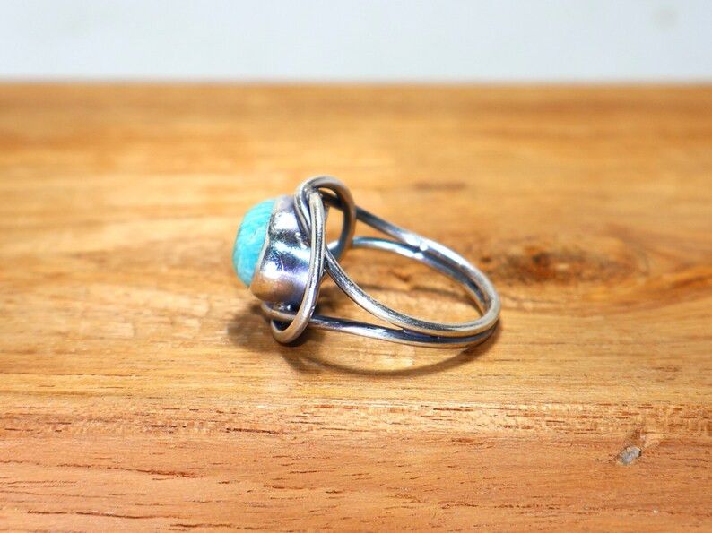 Handmade Amazonite Ring: 925 Silver Knot, Blue Gemstone Jewelry Size ONE SIZE - 5 Thumbnail