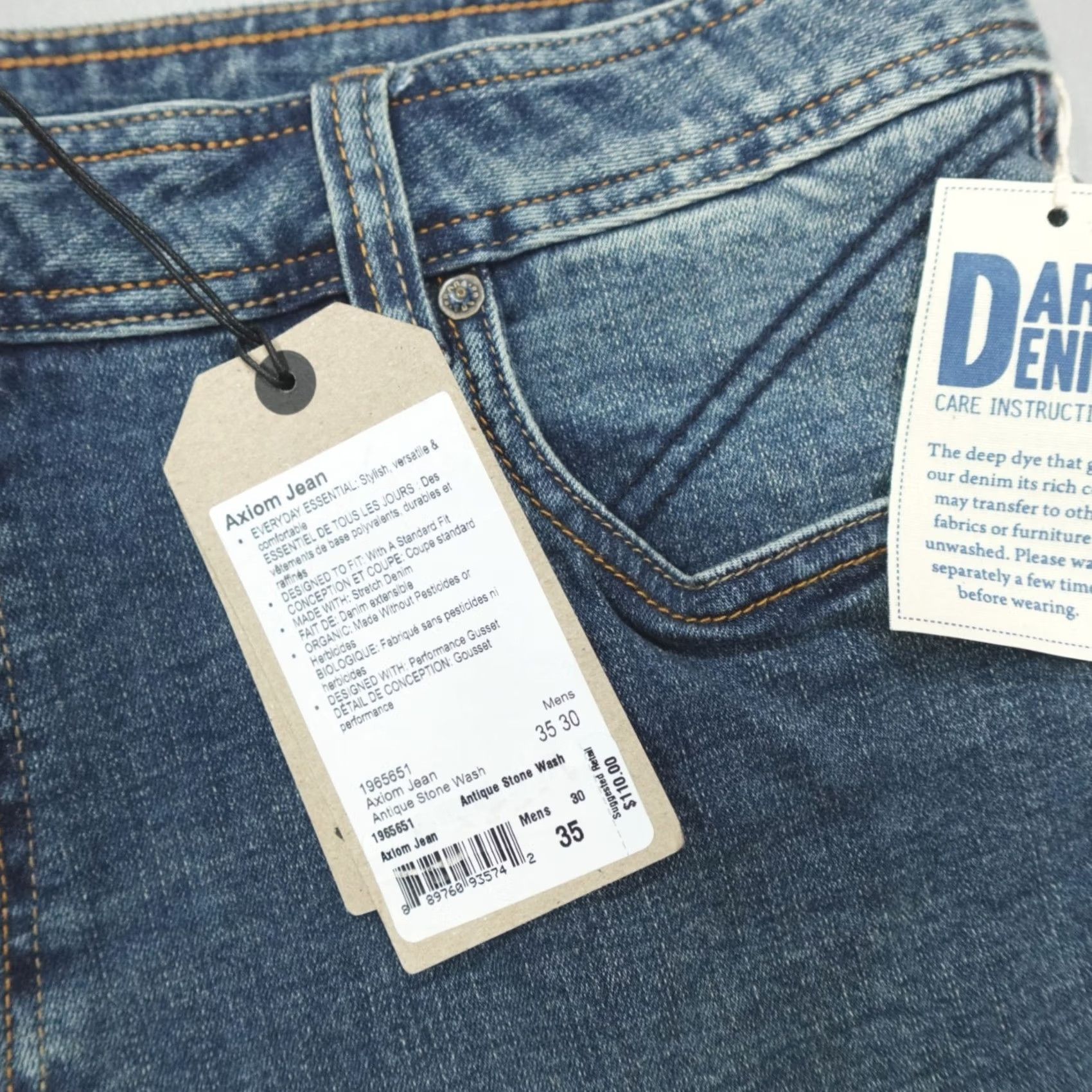 Prana Prana Axiom Jeans Men’s 35x30 Stone Wash Stretch Denim Standard Fit 5-Pocket Design Straight Regular Rise Mid Blue Denim Cotton Lycra Mens Inseam 30 Size US 35 - 2 Thumbnail