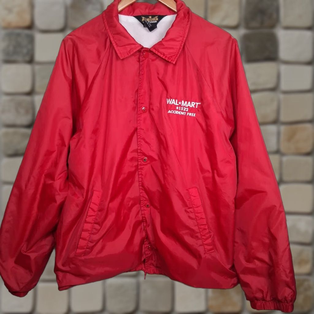 Walmart VINTAGE Wal Mart Accident Free Jacket L Red Coach Sporty Snap Employee Lightweight READ Size US L / EU 52-54 / 3 - 1 Thumbnail