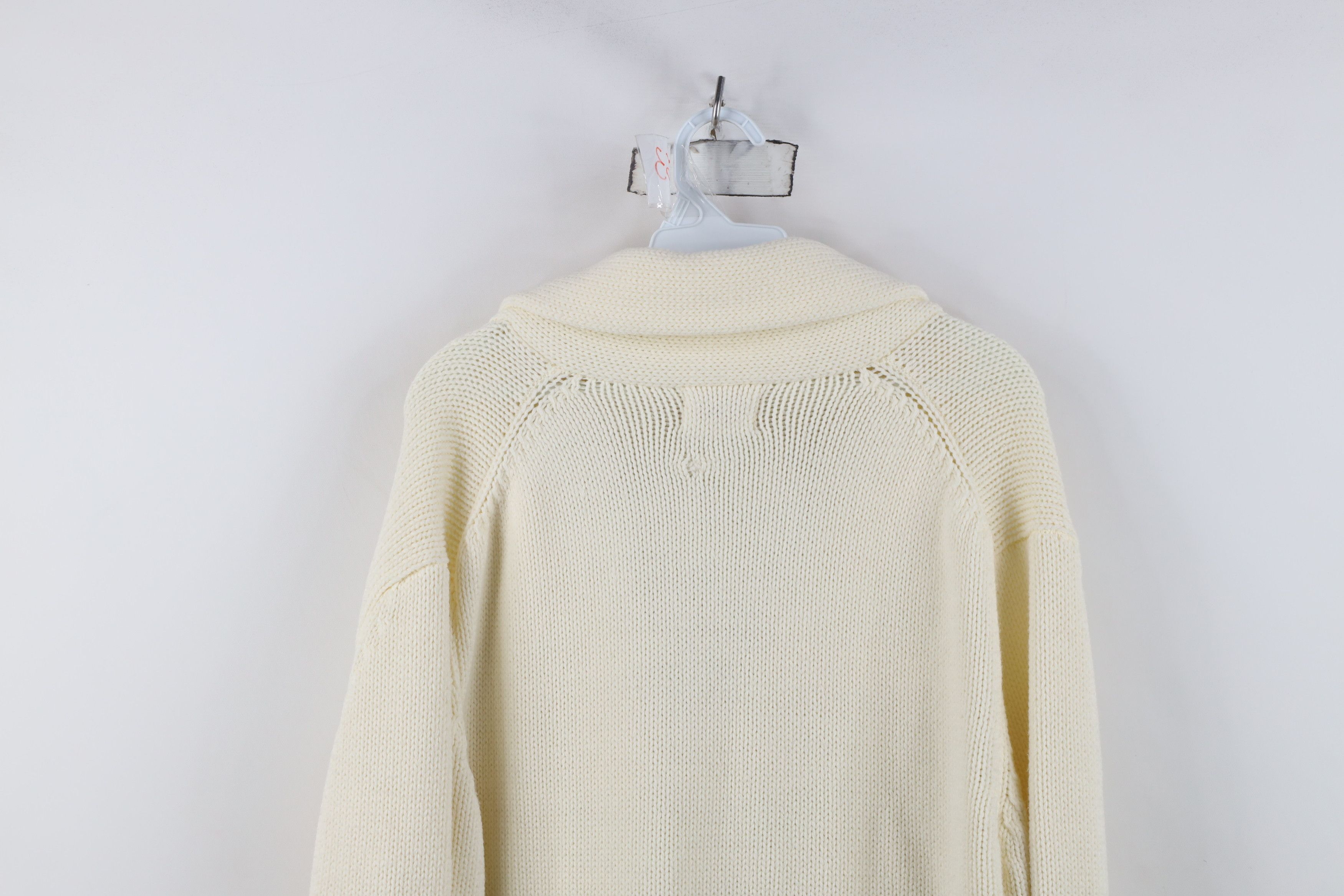 Vintage Vintage 70s Dapper Ribbed Knit Shawl Cardigan Sweater Cream Size US L / EU 52-54 / 3 - 14 Thumbnail