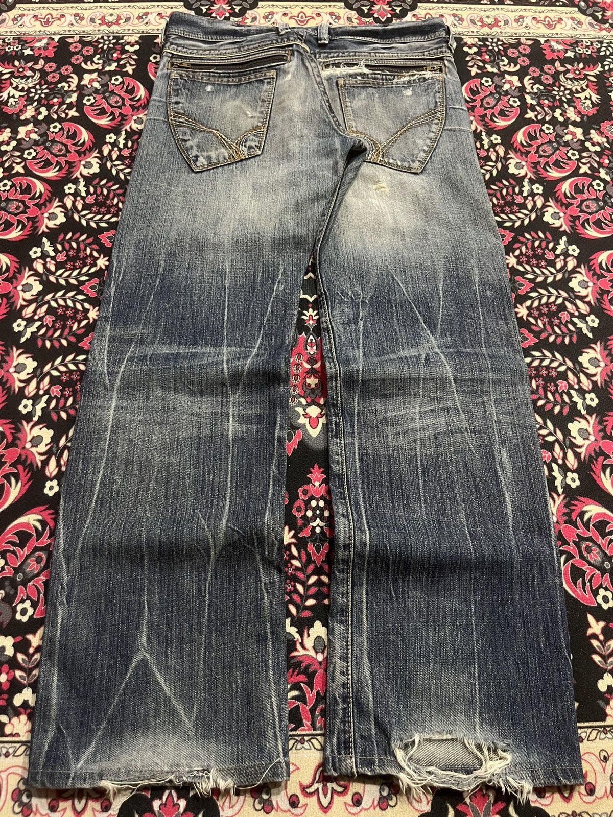 ⚡️Distressed⚡️Vintage Japanese Brand Back Number Whisker Jeans