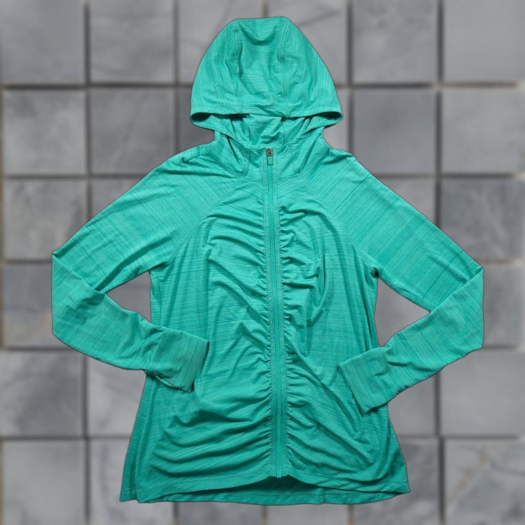 Athleta Athleta Hoodie Womens Large Petite Green Full Zip Activewear Hooded Pockets Stretch Solid LP Size L / US 10 / IT 46 - 1 Thumbnail