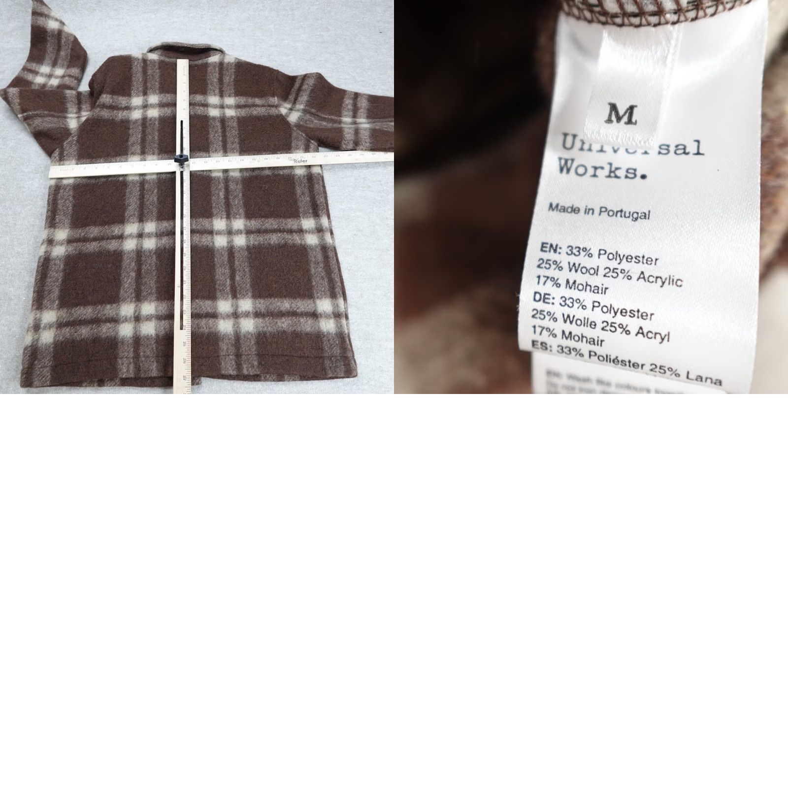 Club Monaco Universal Works Jacket Mens Medium Brown Plaid Wool Blend Field Chore Portugal Size US S / EU 44-46 / 1 - 8 Thumbnail