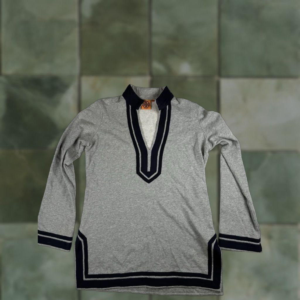 Tory Burch Tory Burch Sweater Tunic Womens Medium Gray Cotton Knit V-Neck Long Sleeve Regular Size M Size M / US 6-8 / IT 42-44 - 1 Thumbnail