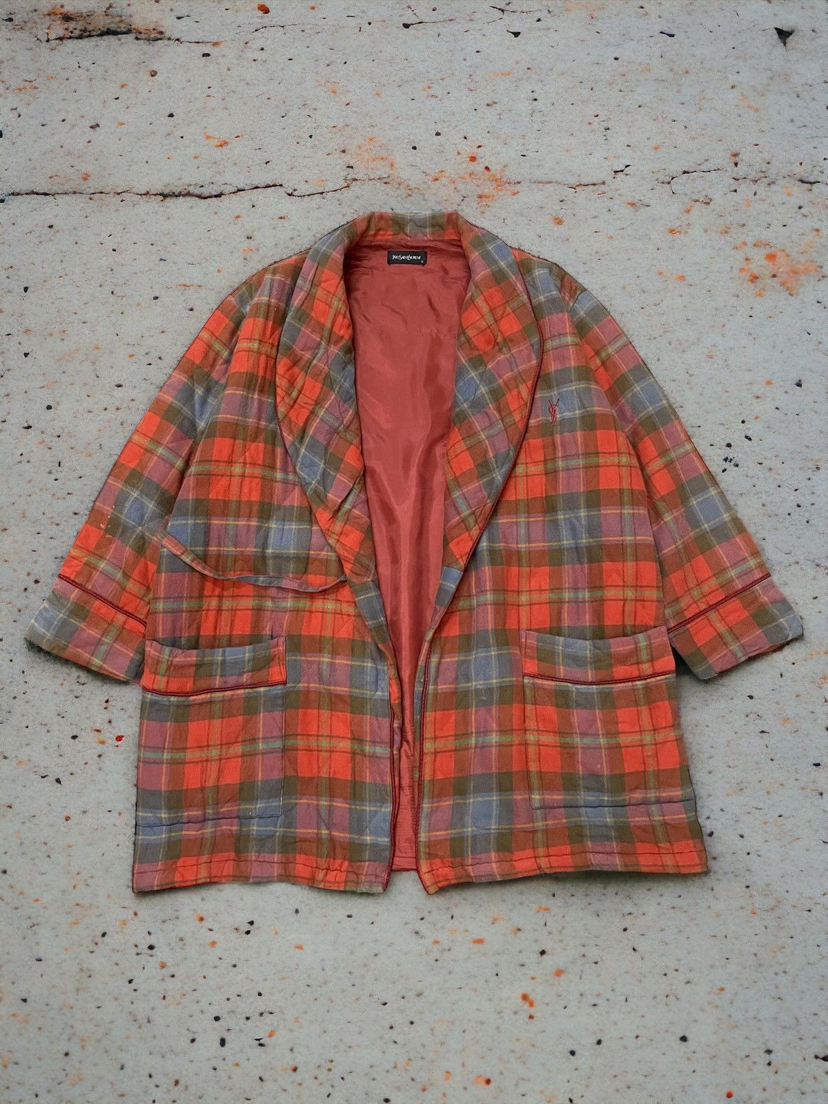 Vintage × Yves Saint Laurent Vintage YSL Checks Plaid bath robe Embroidered Jacket Size US M / EU 48-50 / 2 - 1 Thumbnail