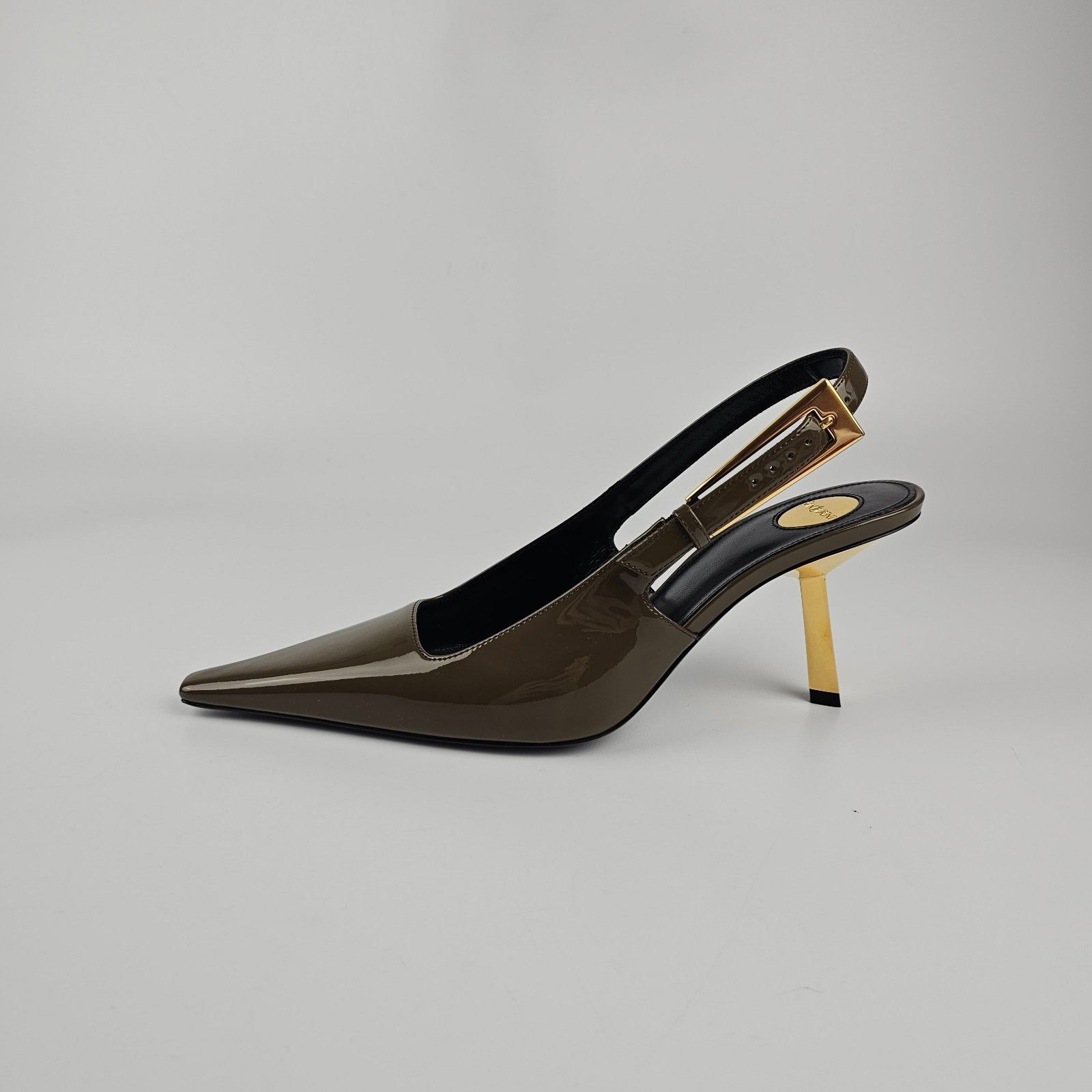 SAINT LAURENT Lee $1250 Kaki Patent Leather 75mm Slingback P