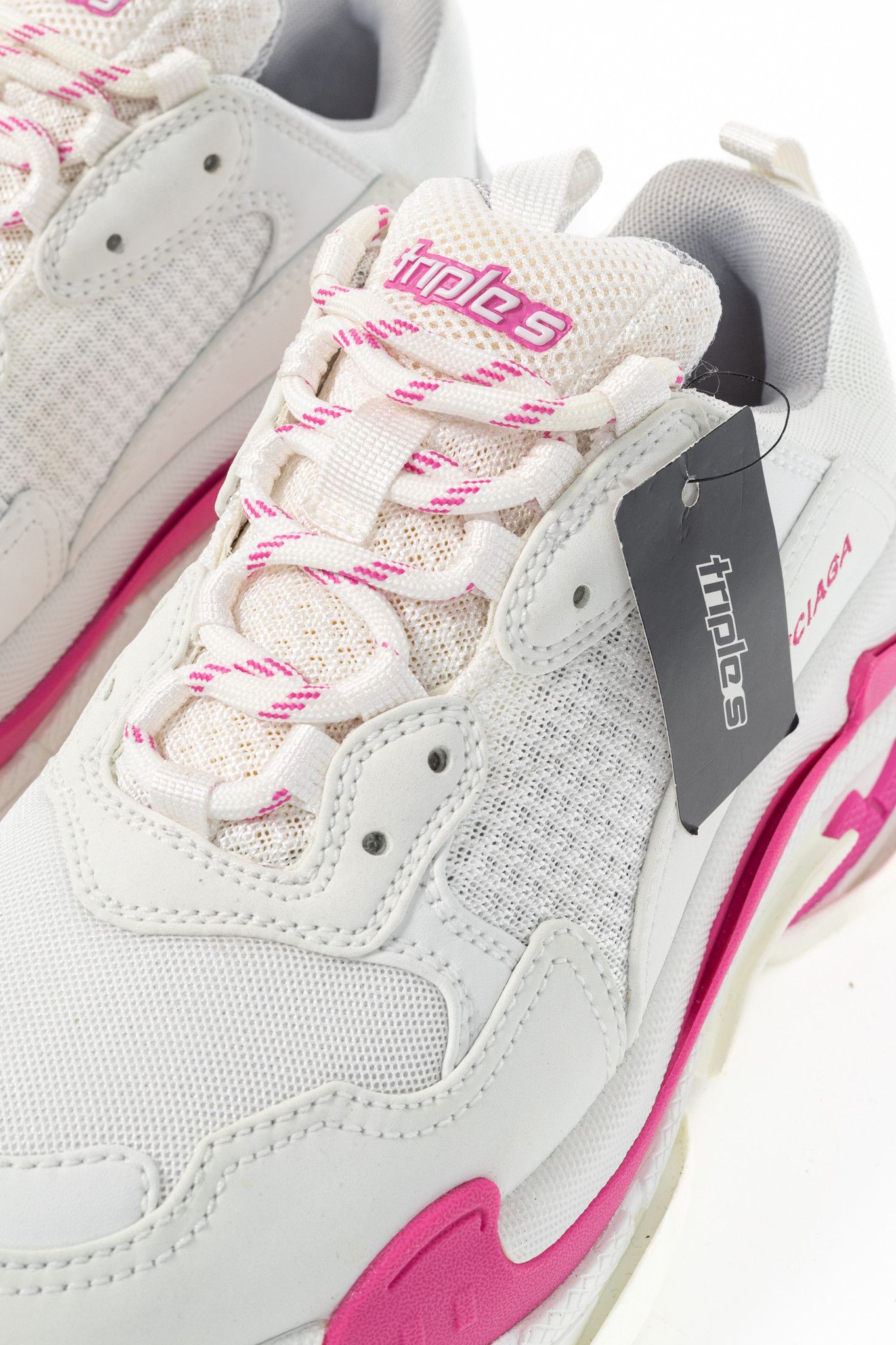 Balenciaga Balenciaga Triple S White Fluo Pink Chunky Low-Top Sneakers Size US 8.5 / IT 38.5 - 7 Thumbnail