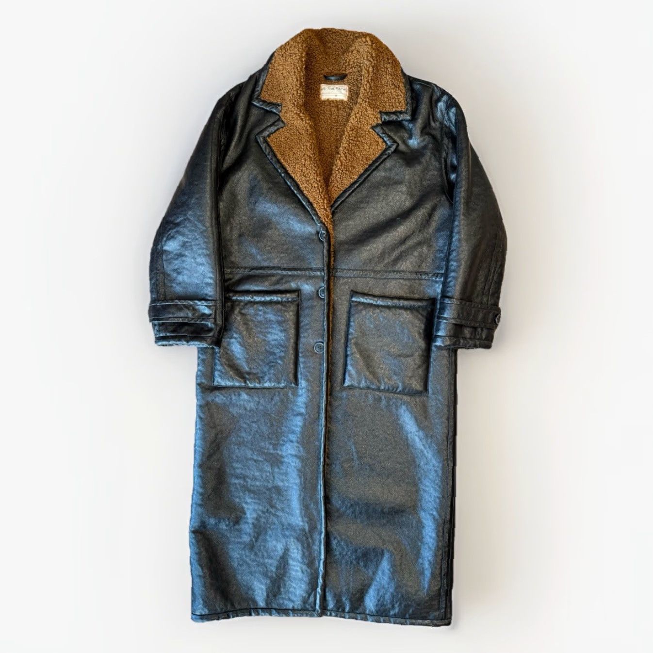 Free People VINTAGE Free People London Vegan Coat Women’s Medium Black Long Lined Outerwear New York Size M / US 6-8 / IT 42-44 - 2 Thumbnail