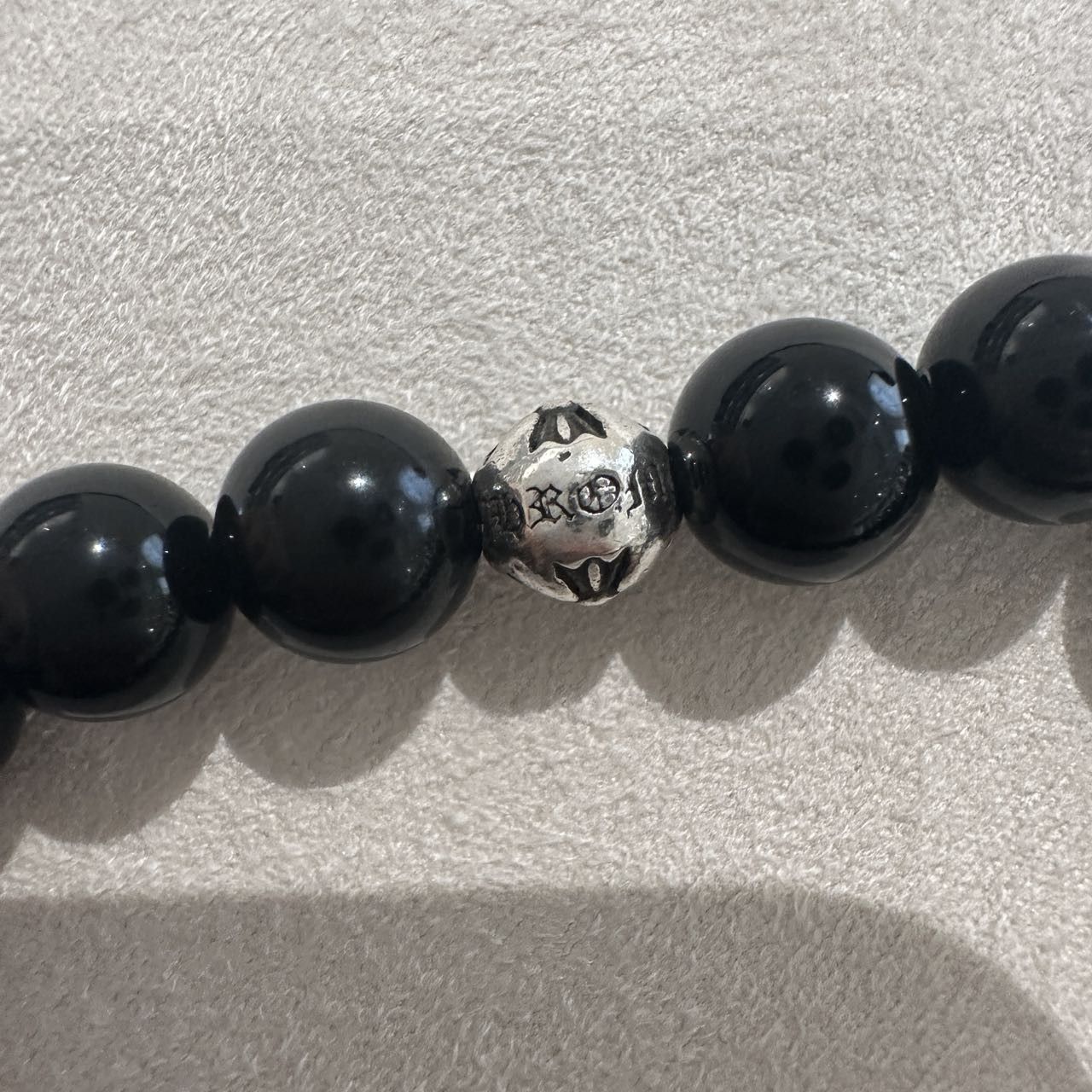 Chrome Hearts Chrome Hearts 8mm Obsidian Double Silver Cross Bracelet Size ONE SIZE - 9 Thumbnail