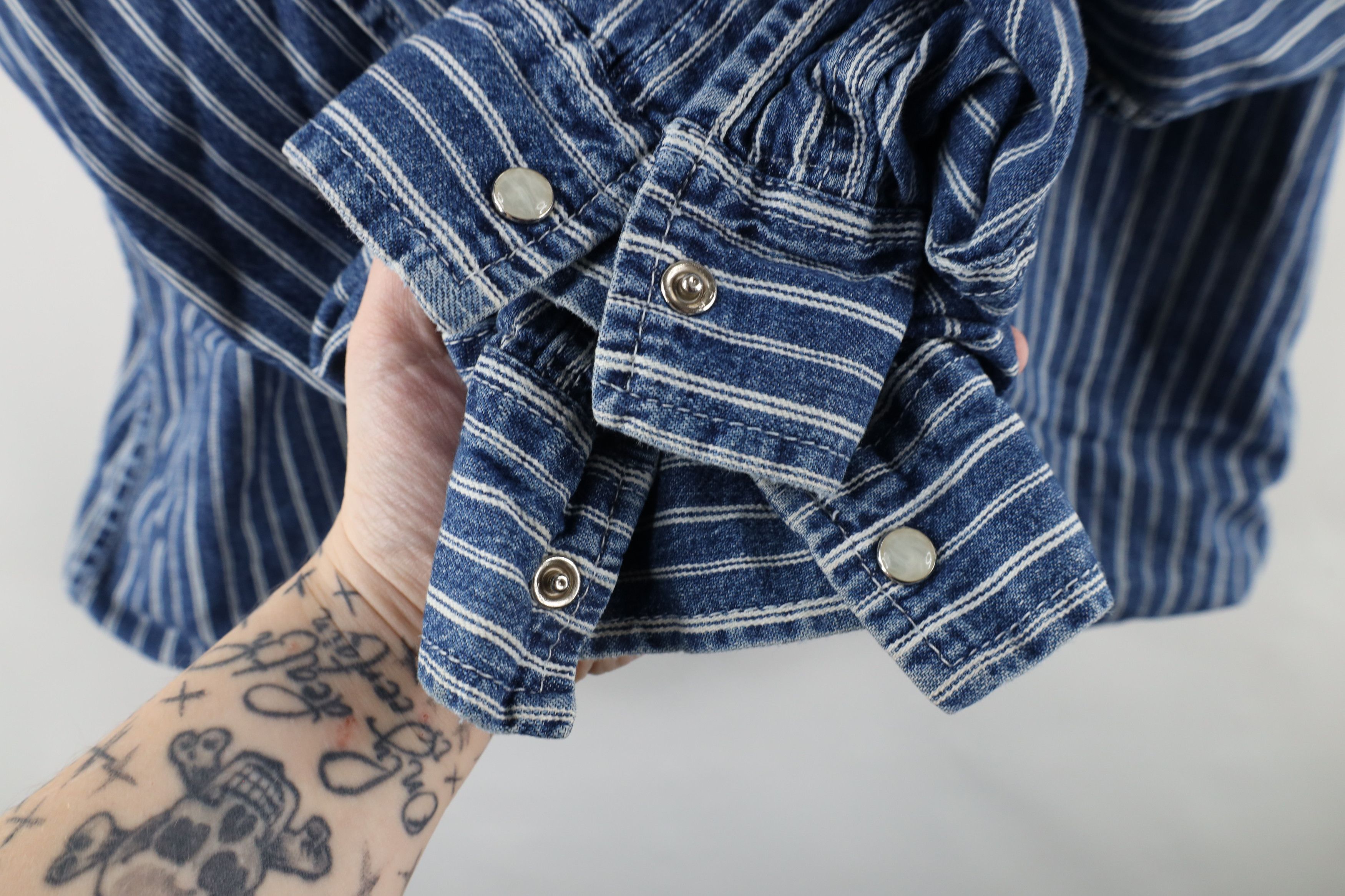 Vintage Vintage Streetwear Striped Denim Thermal Lined Shirt Jacket Size US XL / EU 56 / 4 - 9 Thumbnail