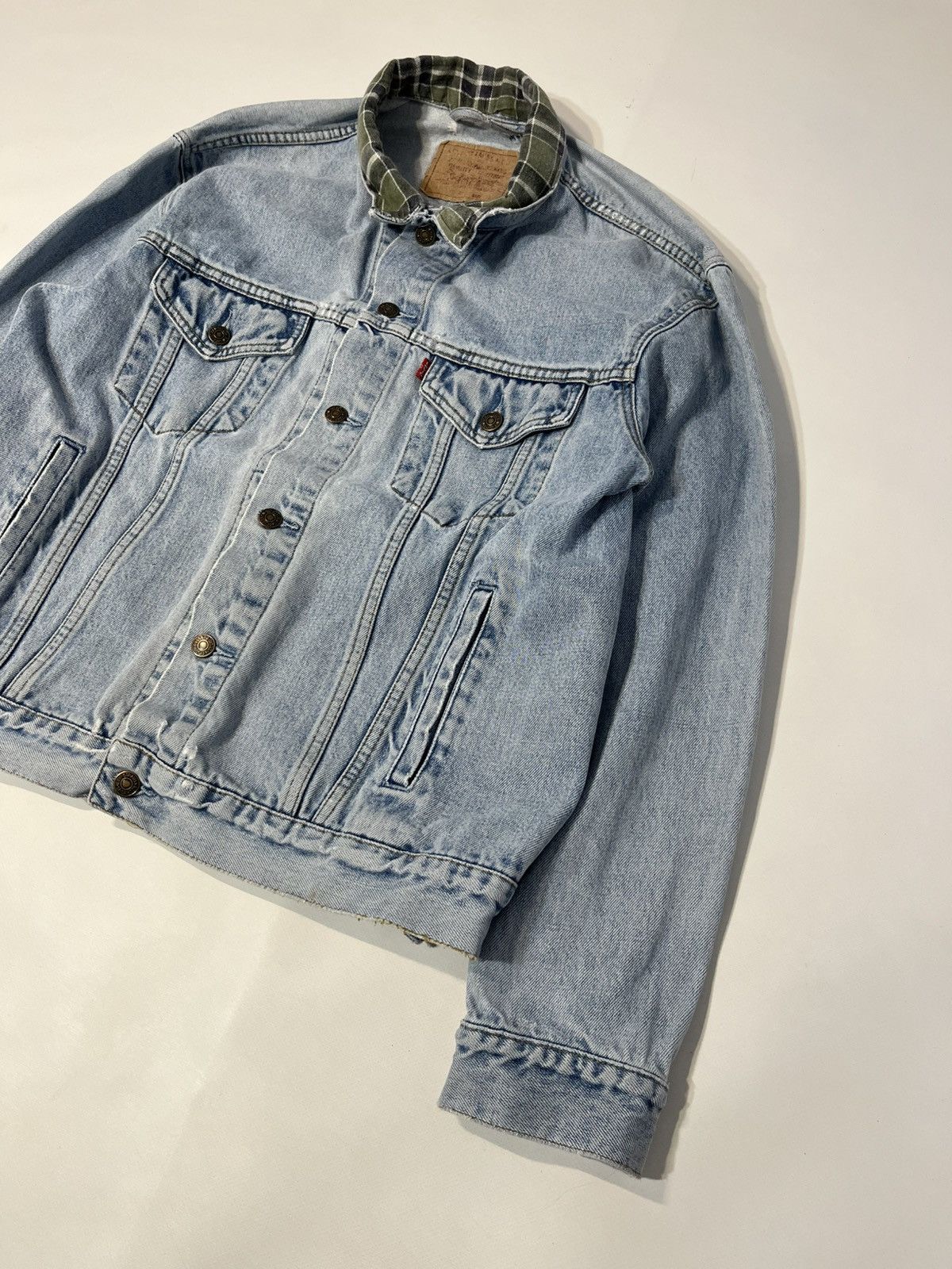 Levi's × Levi's Vintage Clothing × Vintage RARE Vintage 90s Levis Y2K Collar Plaid Denim Jacket Size US XL / EU 56 / 4 - 6 Thumbnail