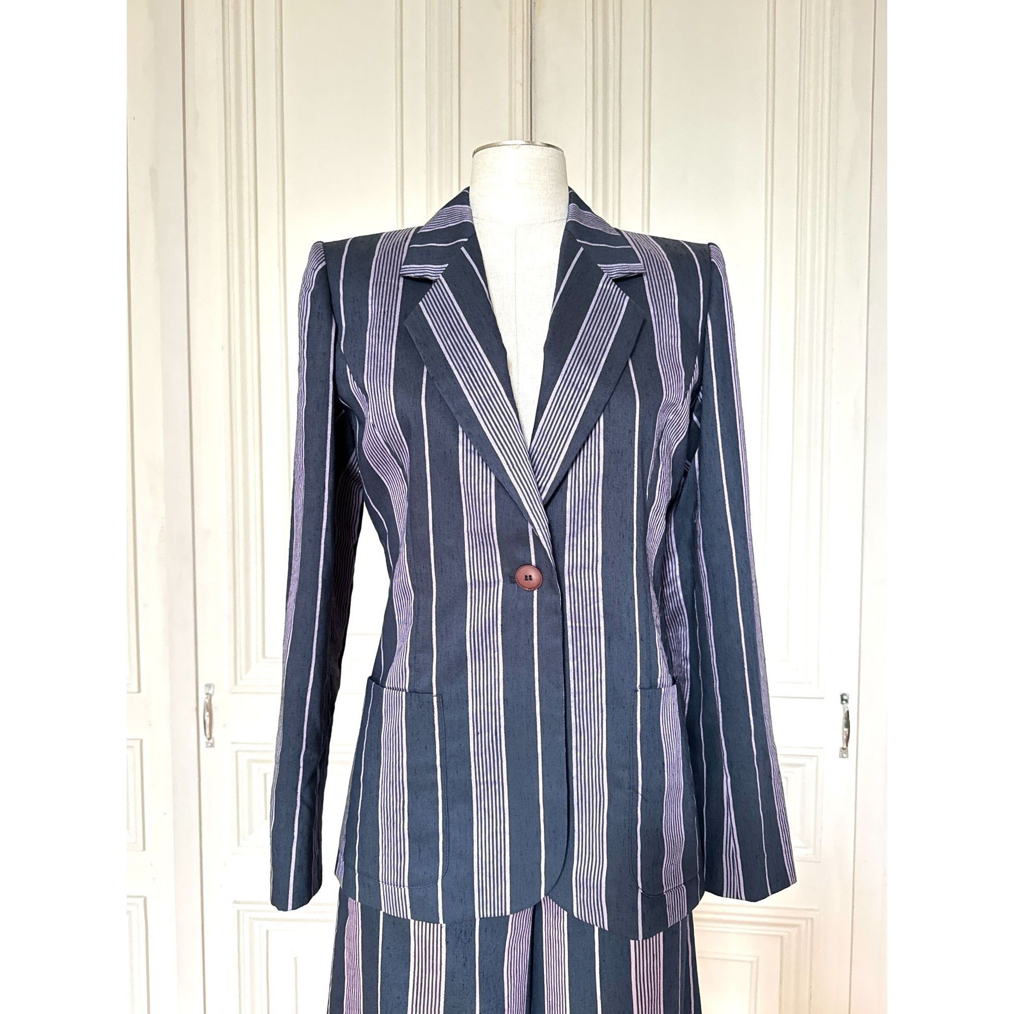 Yves Saint Laurent 1990s Striped Linen Pants Suit Size XS / US 0-2 / IT 36-38 - 3 Thumbnail
