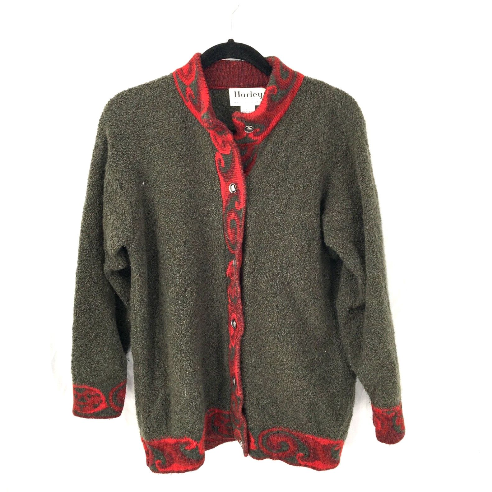 image of Varley Harley Scotland Merino Wool Cashmere Nordic Cardigan Sweater Cottagecore Green L in White, W